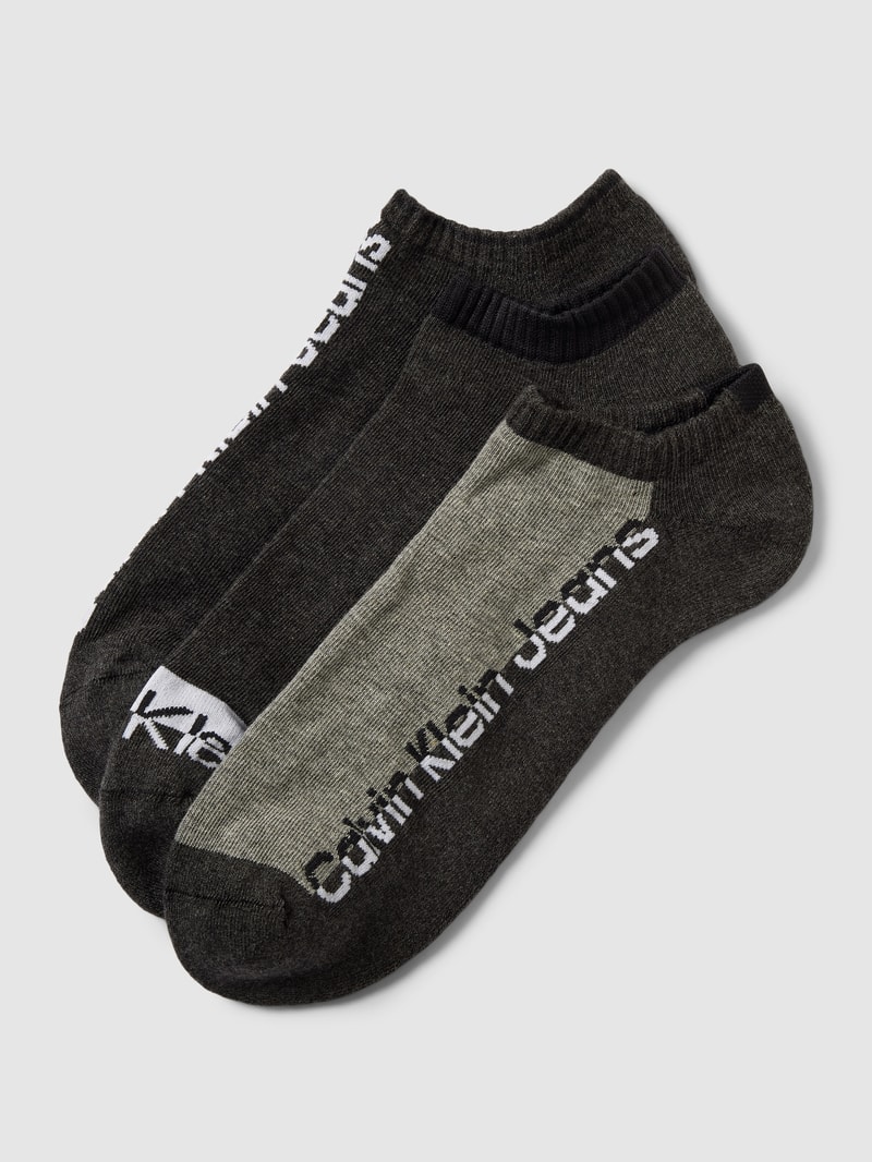 Sneakersocken mit Label-Print im 3er-Pack in dunkelgrau meliert