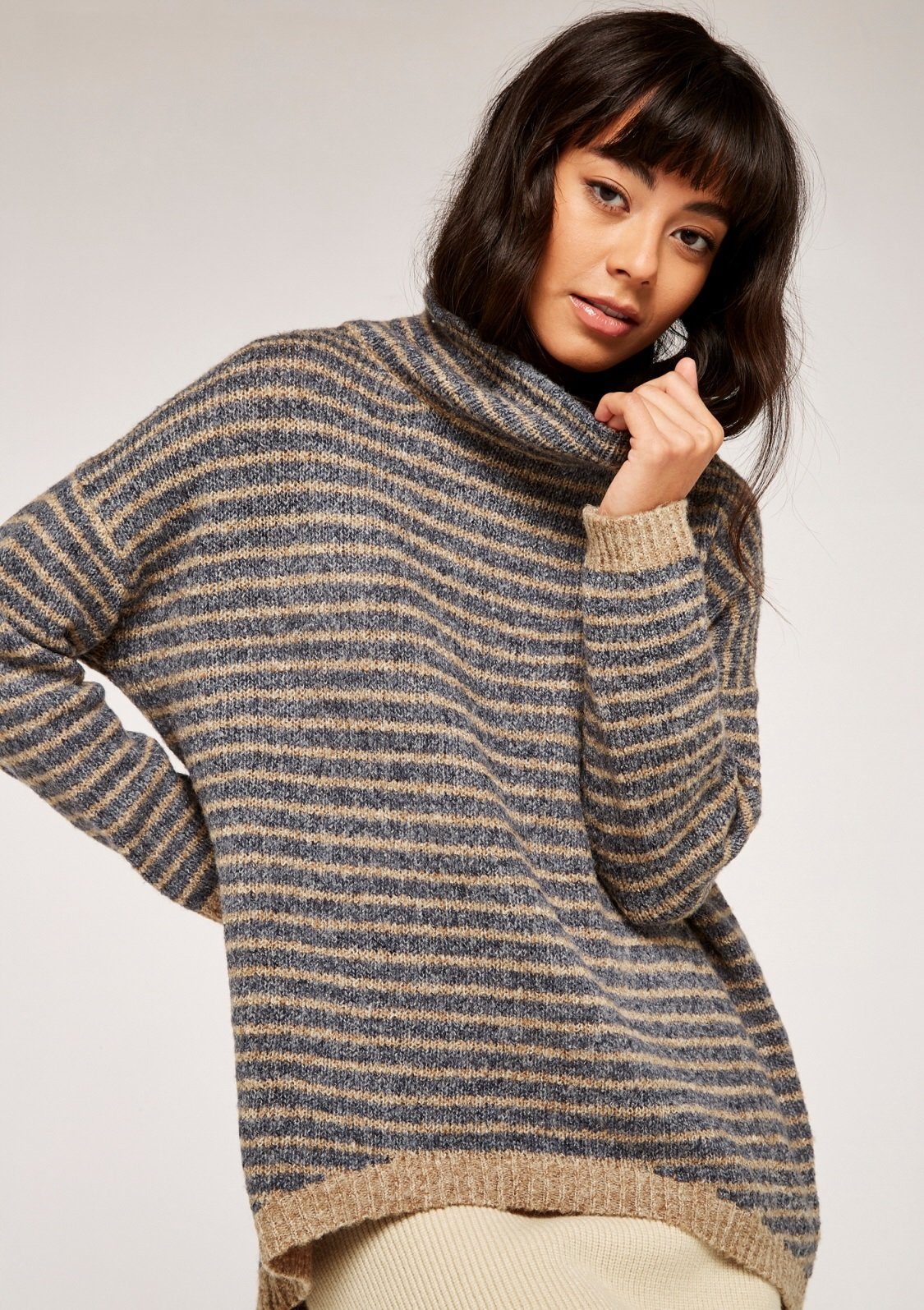 Apricot Rollkragenpullover High Neck Stripe Boucle Jumper (1-tlg) mit Streifen