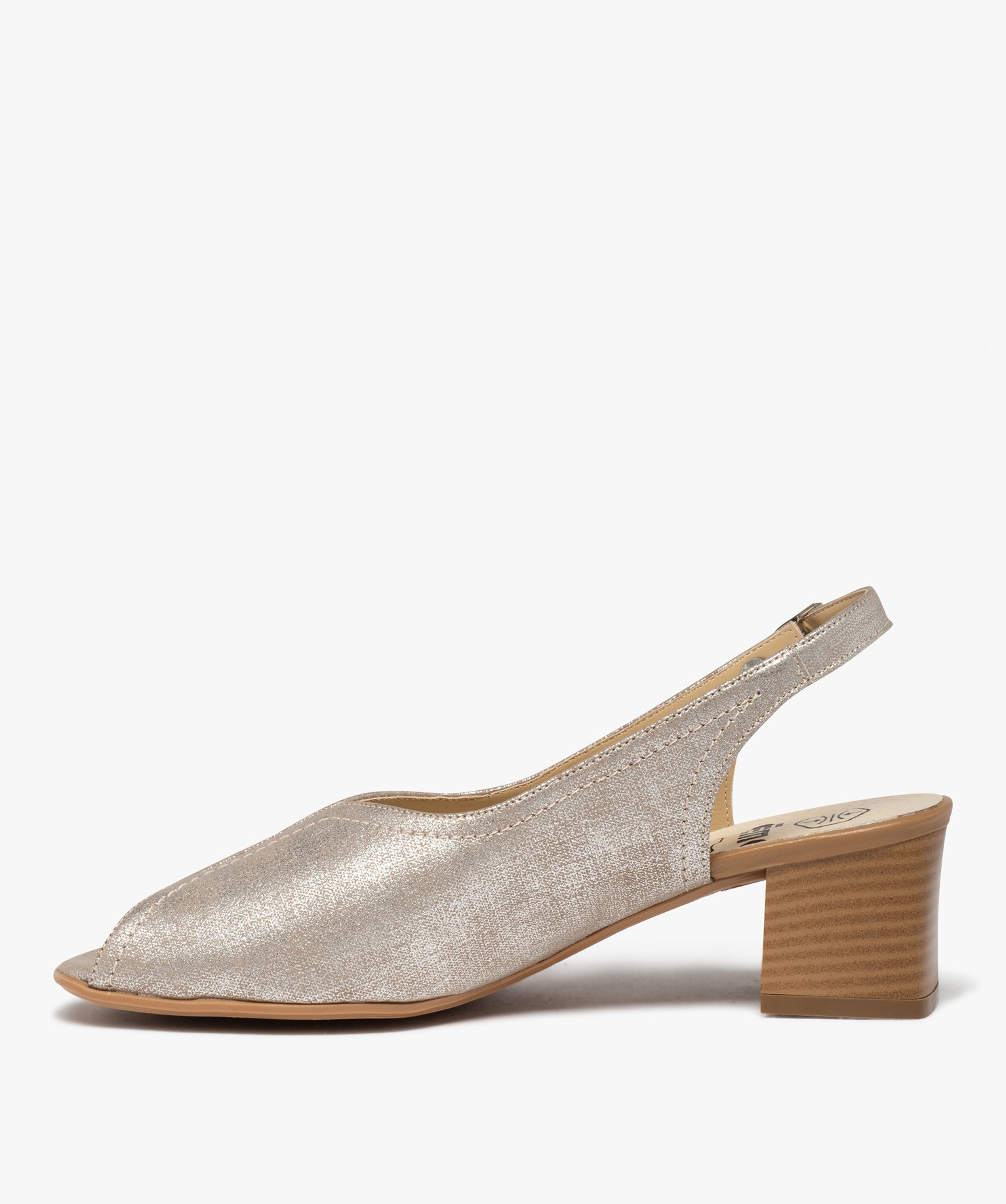 Sandales confort femme à talon dessus toile brillante or | GEMO