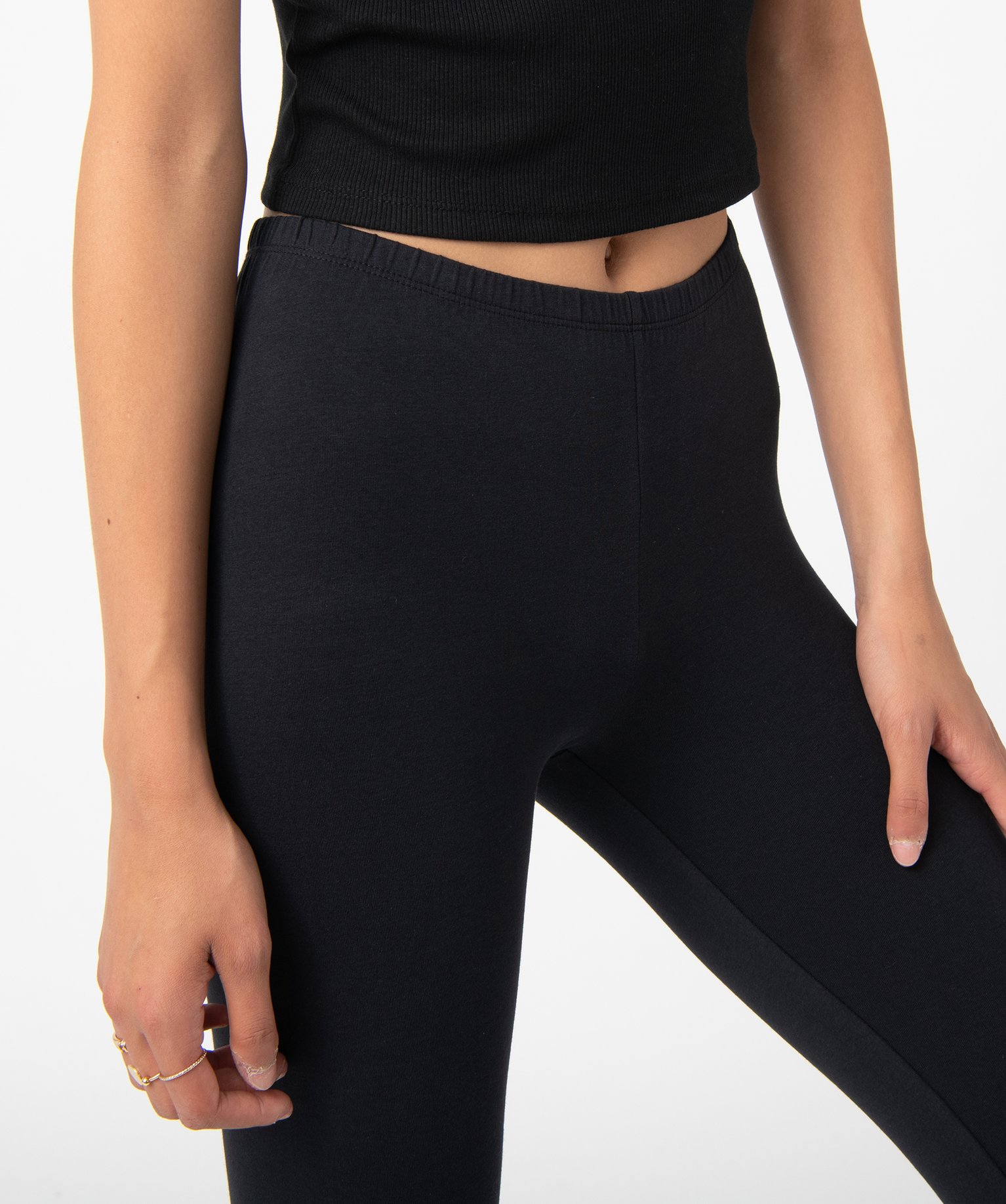 Legging femme court en coton stretch noir | GEMO