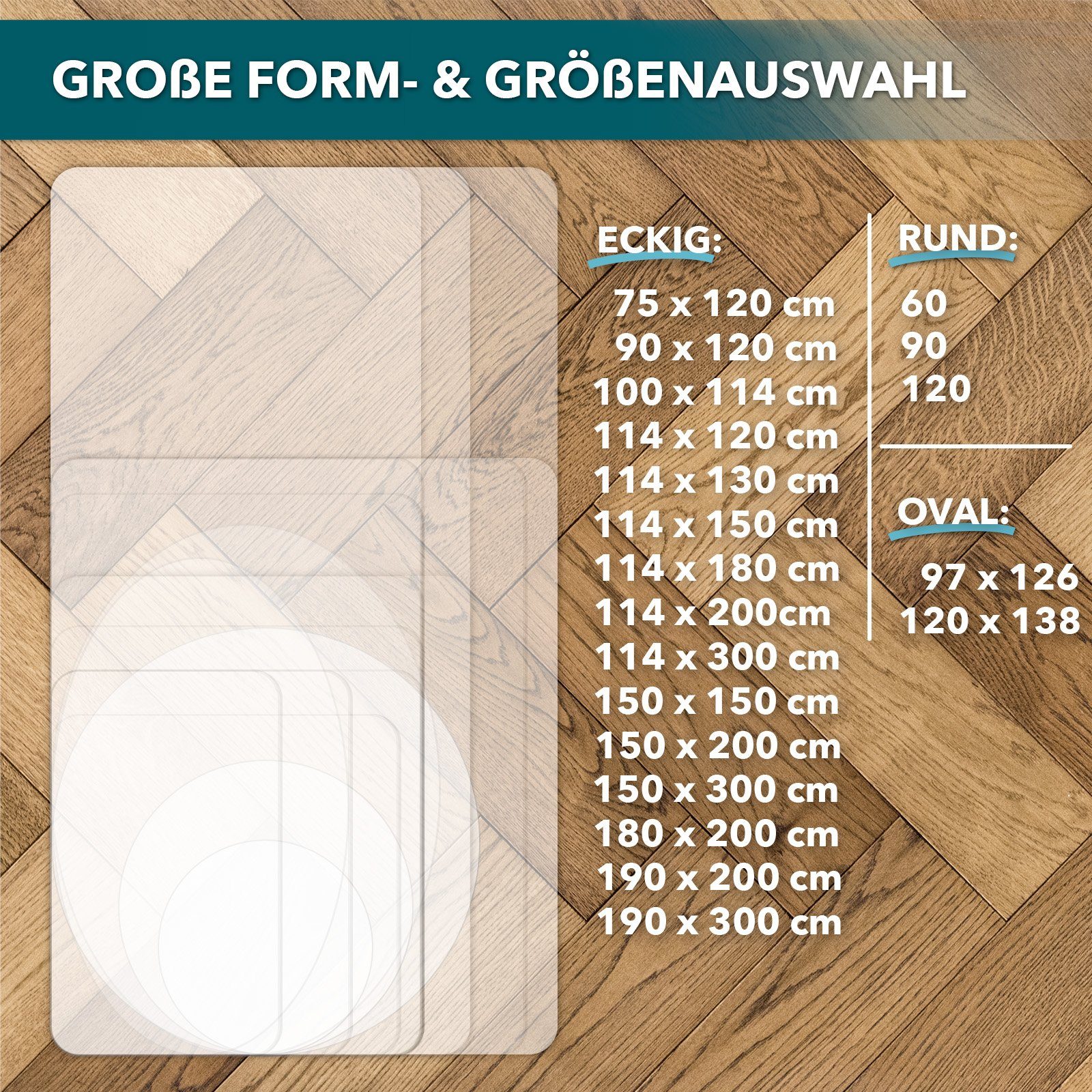 Karat Bodenschutzmatte für Hartböden aus Polycarbonat, Transparent, Effizienter Schutz