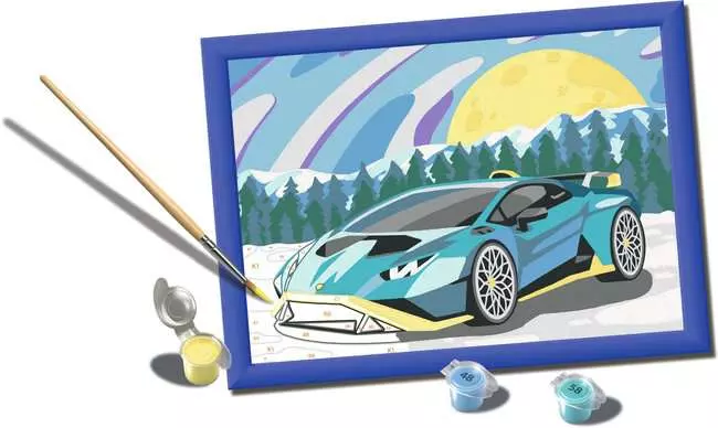 CreArt Blauer Lamborghini - Malen nach Zahlen für Kinder ab 9 Jahren