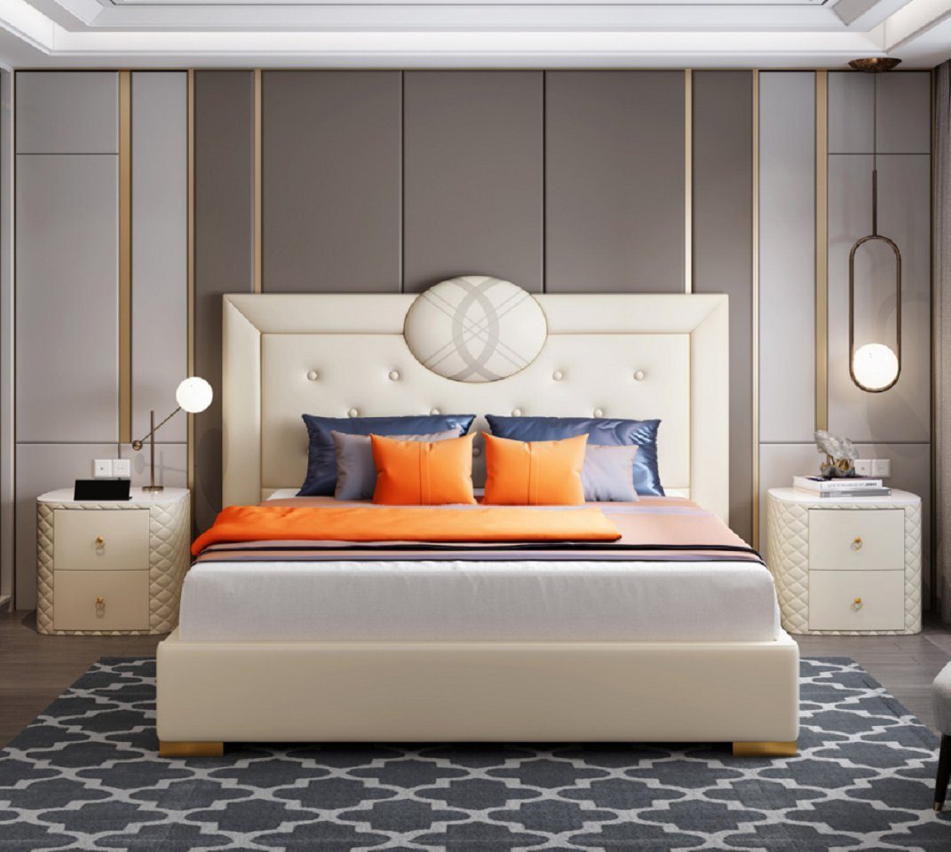 JVmoebel Bett Großes Weißes Schlafzimmer Doppelbett Designer Holzgestell Modernes (1-tlg., Nur Bett), Made in Europa