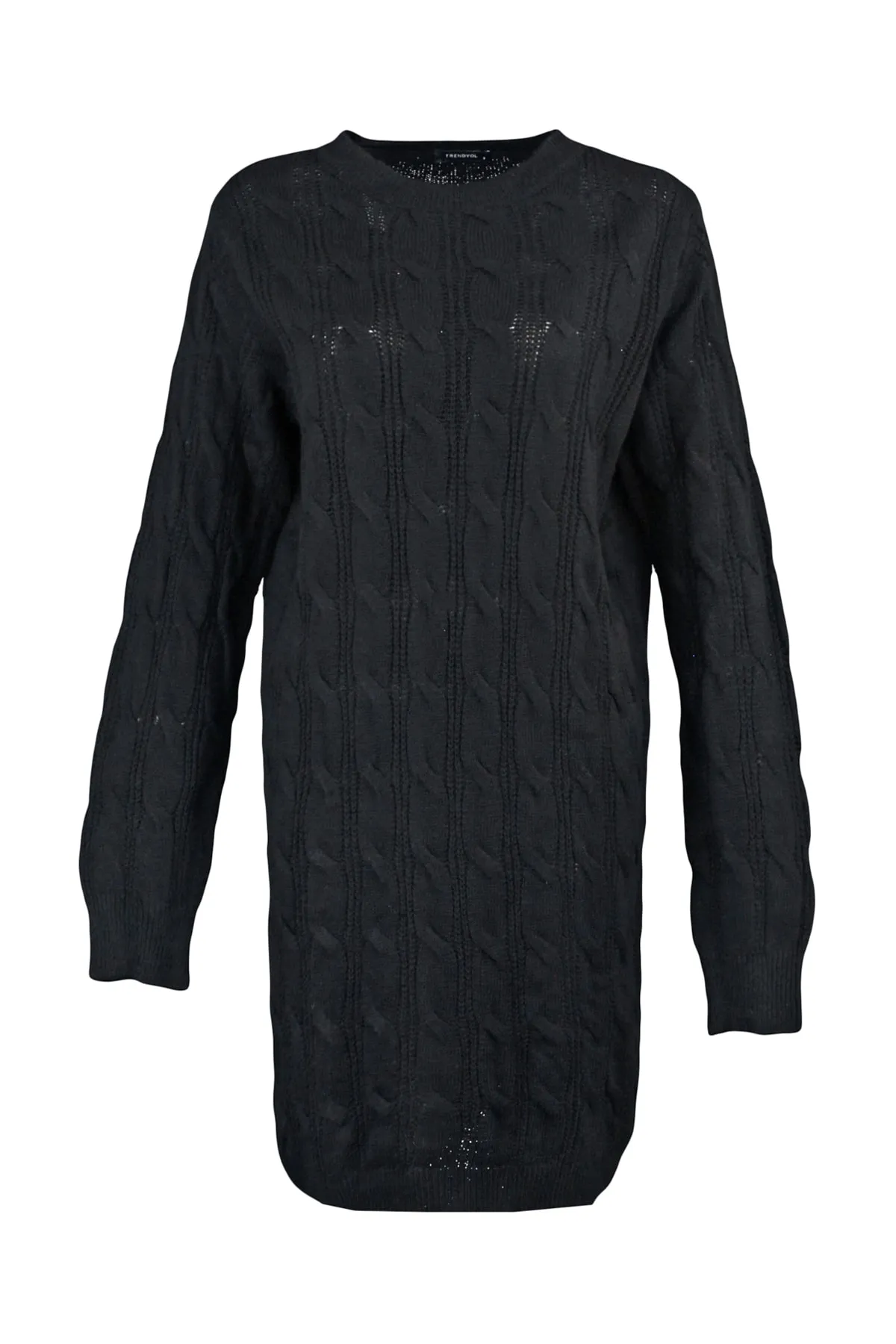 Trendyol Collection  Schwarzes, detailliertes Strickkleid aus Wolle TWOAW23EL00829
