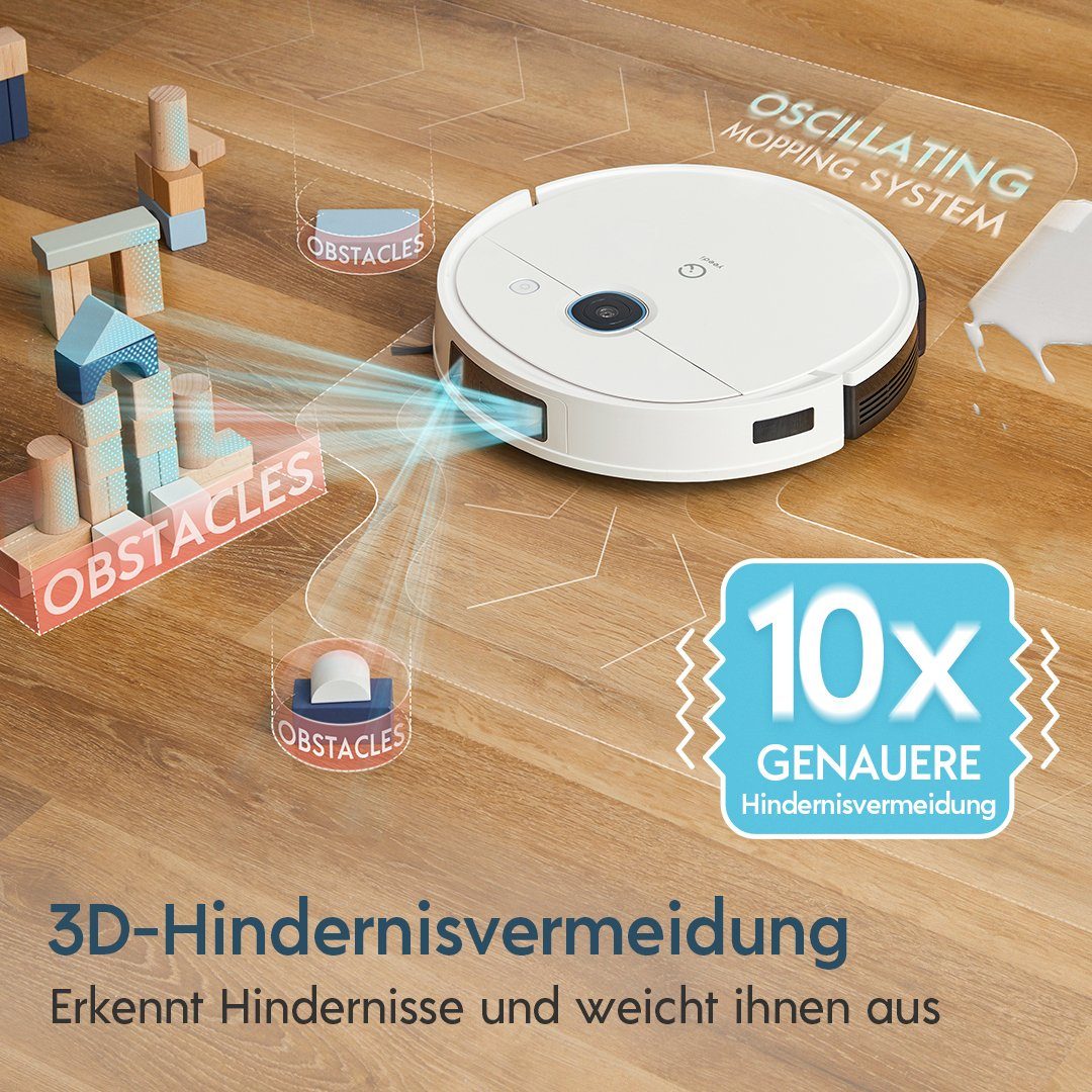 YEEDI Nass-Trocken-Saugroboter aus ECOVACS, Vac 2 Pro, 2-in-1 Saug und Wisch, 240 min Laufzeit, 40 W, beutellos, App-/Sprachsteuerung, 3D Hinderniserkennung, Oszillation-Wischfunktion