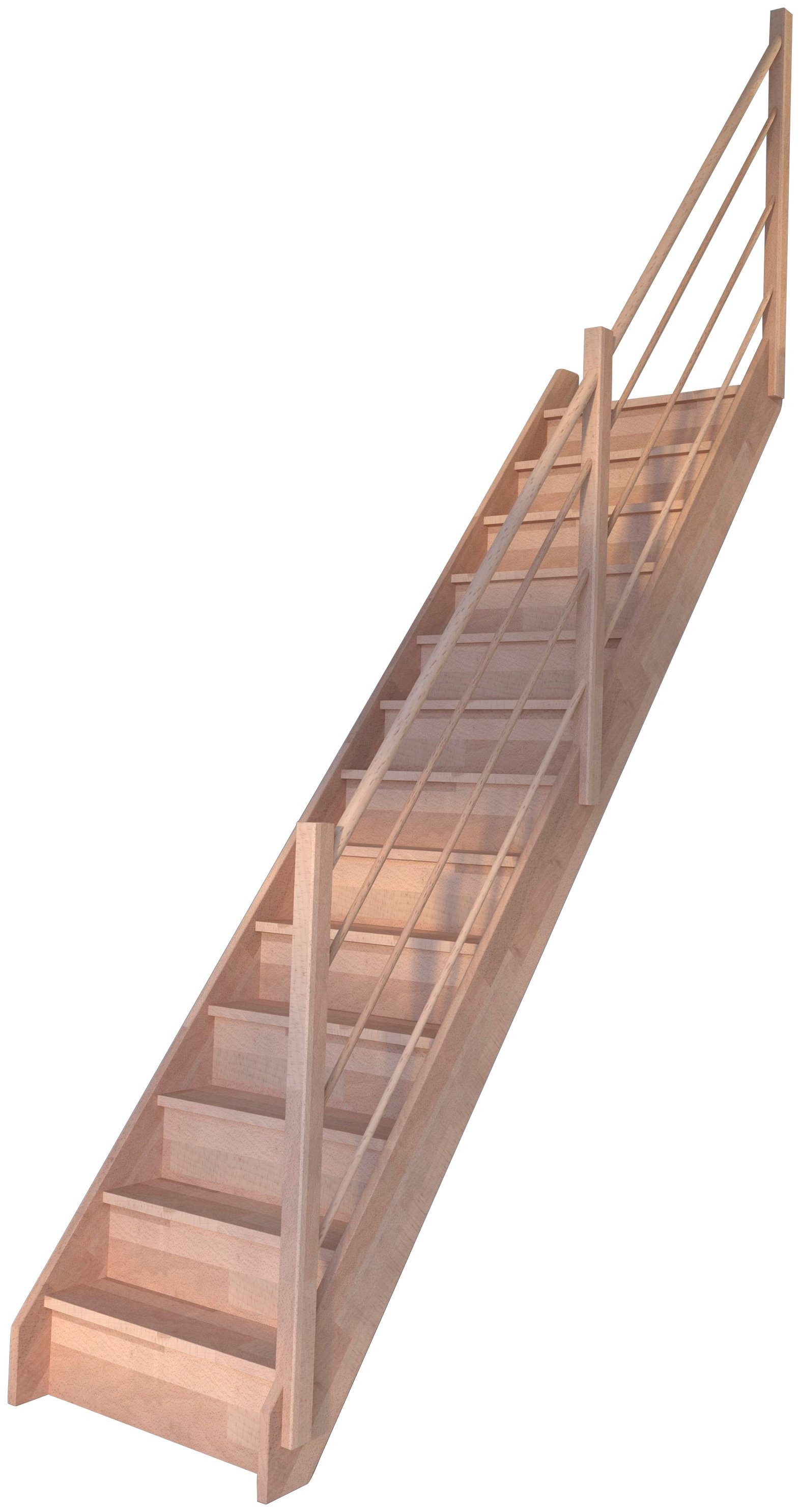 Starwood Raumspartreppe Massivholz Rhodos, Holz-Holz Design Geländer Rechts, für Geschosshöhen bis 300 cm, Stufen geschlossen, Durchgehende Wangenteile