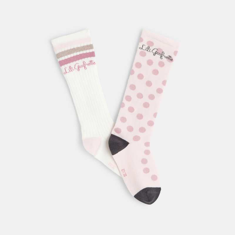 Lot de 2 chaussettes roses et blanches hautes Lili Gaufrette