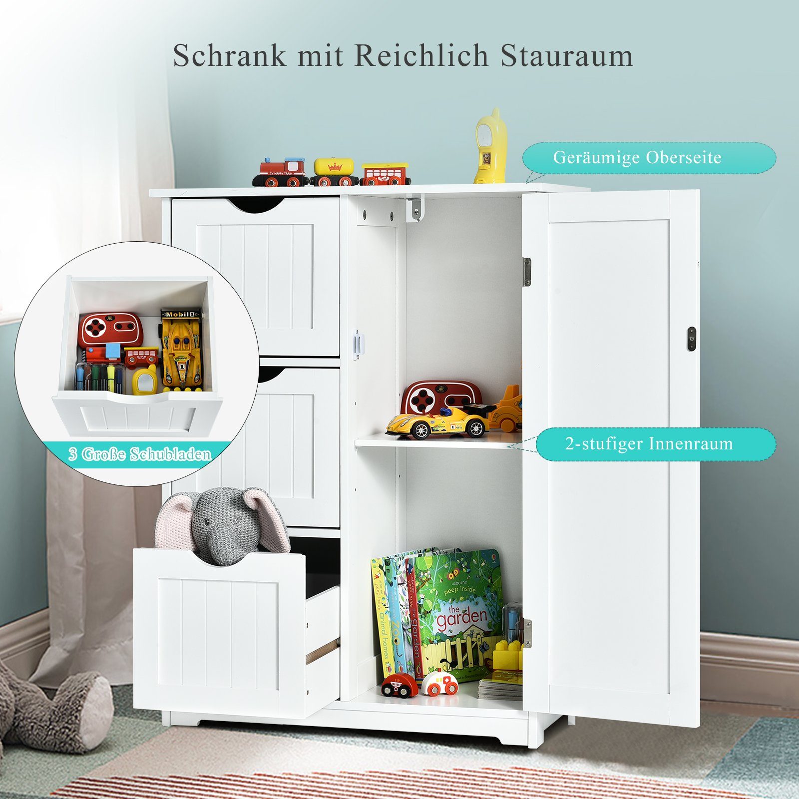 COSTWAY Badkommode, 3 Schubladen, mit verstellbarer Ablage, 30 x 60 x 81 cm