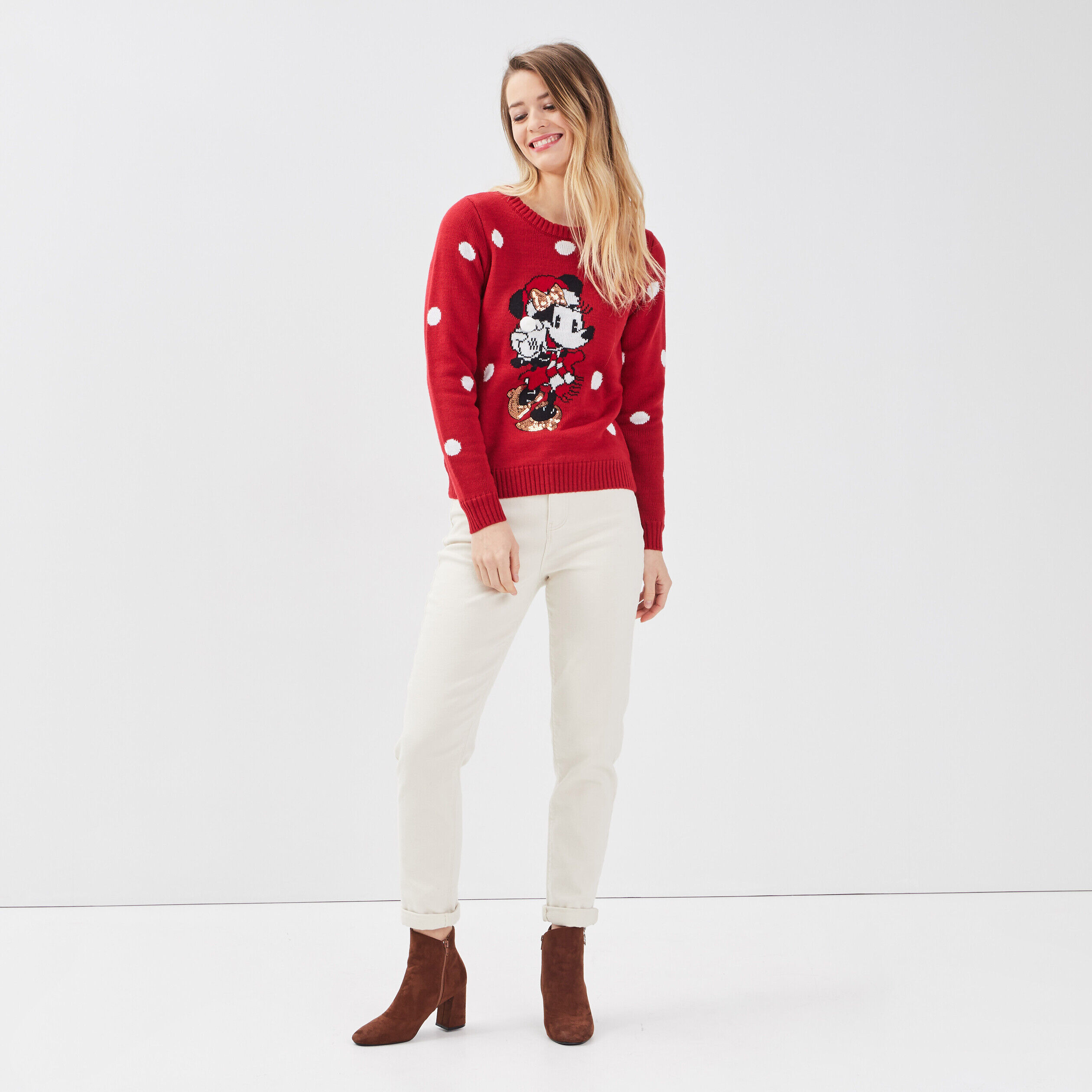 Pull avec col rond Minnie rouge femme | Cache Cache