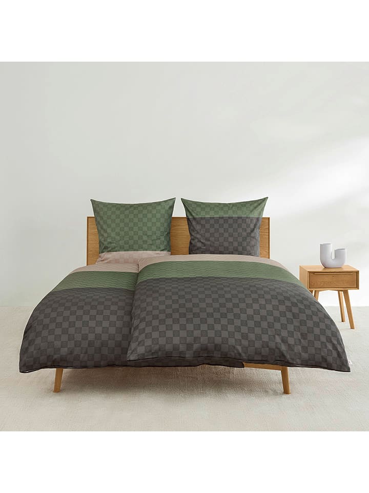 Ibena Satin-Bettwäsche-Set in Anthrazit/ Oliv günstig kaufen