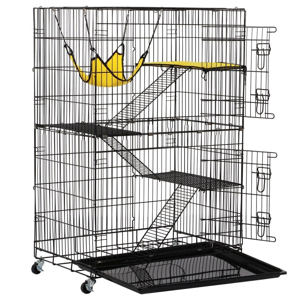 Yaheetech Katzenkäfig, mit Doppeltür, 3 Ebenen, für Kleintiere