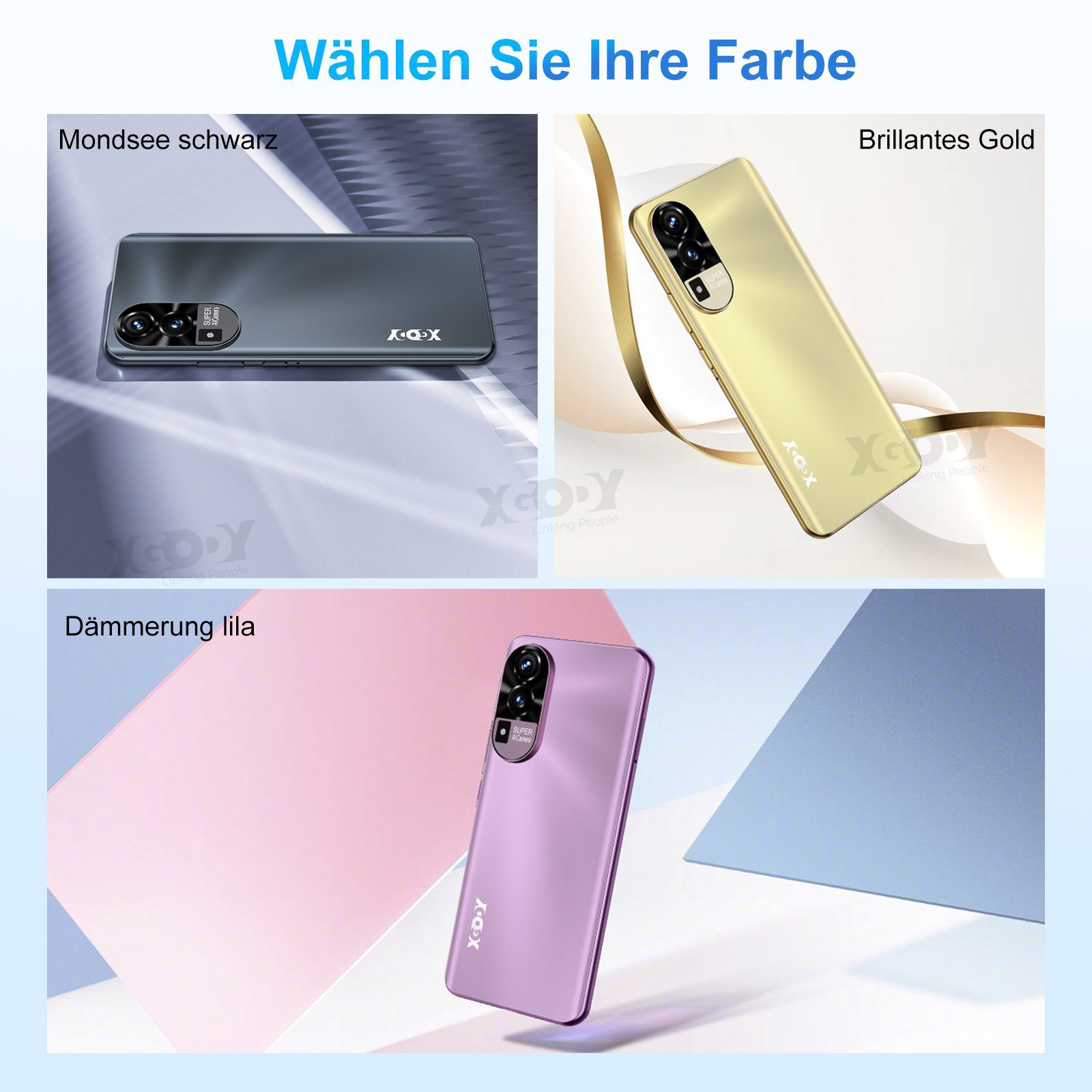 XGODY A53 2G RAM,32G ROM,Android 10.0 Smartphone (16,50 cm/6.52 Zoll, 32 GB Speicherplatz, 13 MP Kamera, Gesichtserkennung, Dual-SIM, Erweiterung Speicher Max. 256GB)