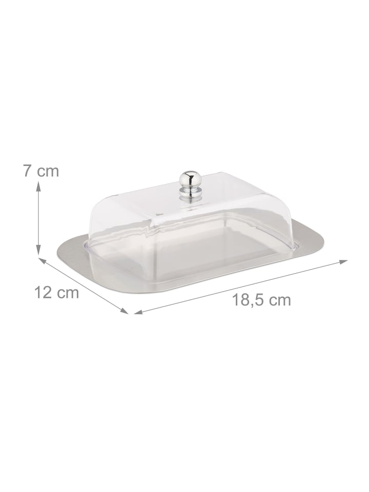 relaxdays Butterdose in Silber/ Transparent günstig kaufen onesize
