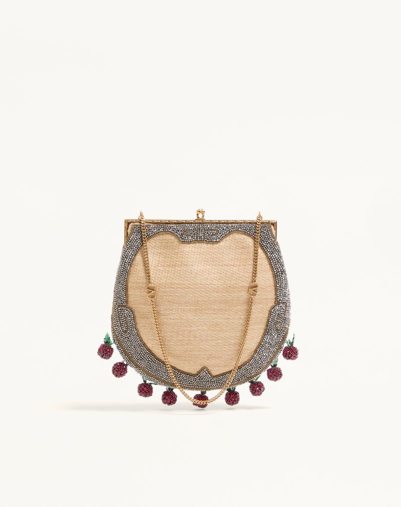 Clutch Valentino Garavani Nellcote Fairytales em jacquard de ráfia e miçangas Cherryfic