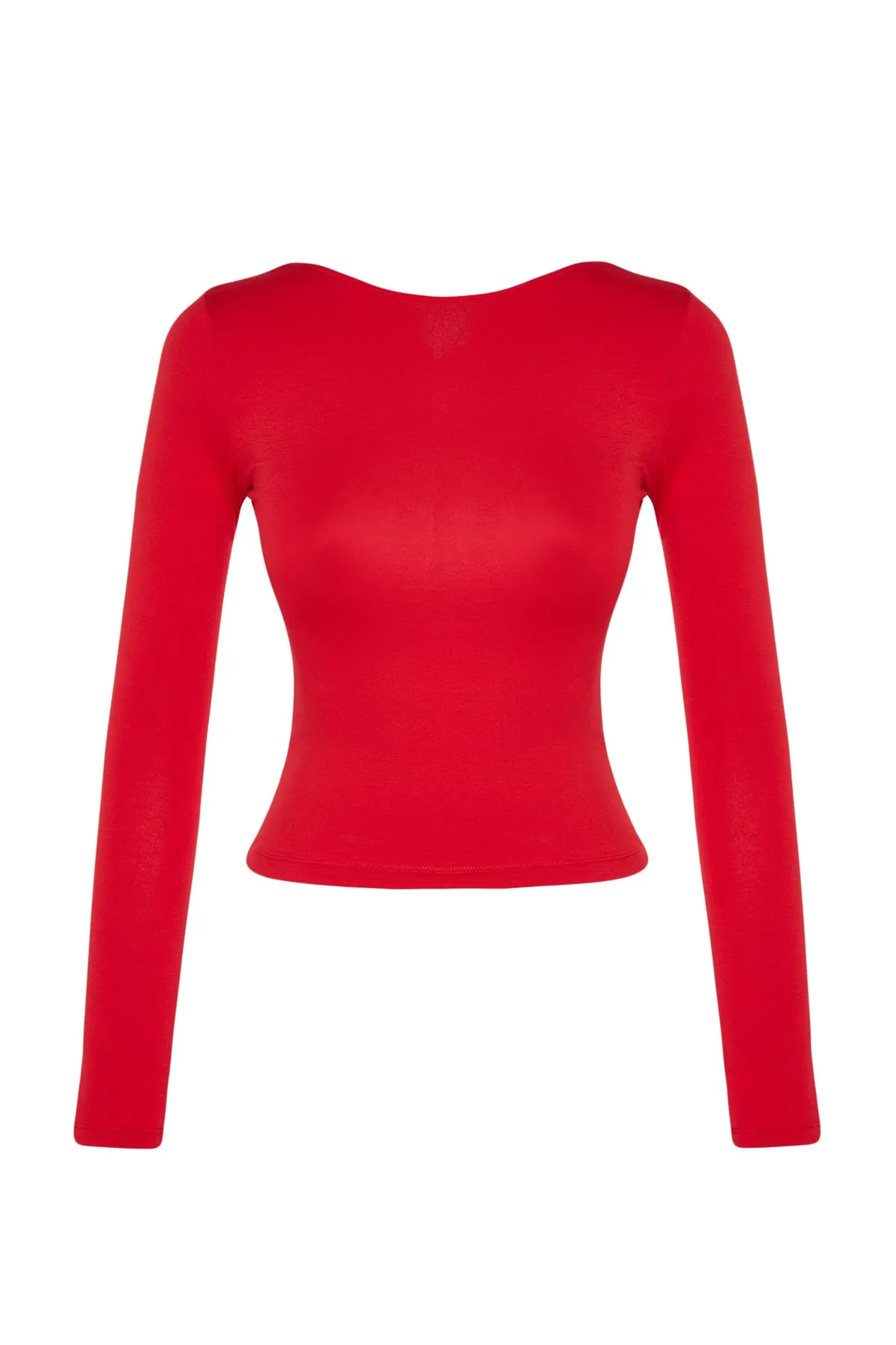 Trendyol Collection  Rote, dehnbare, rückenfreie, taillierte Bluse aus Baumwolle TWOAW24BZ00160