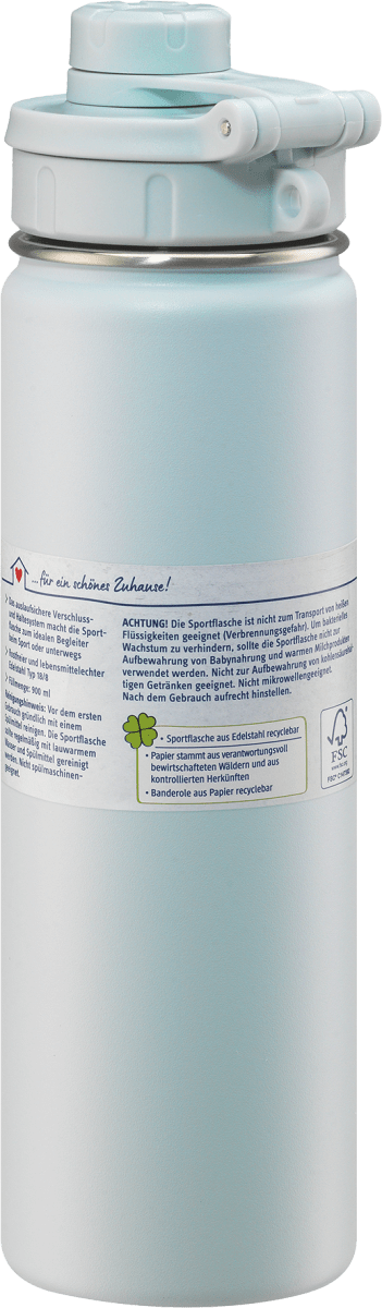 Sportflasche aus Edelstahl hellblau, 900 ml