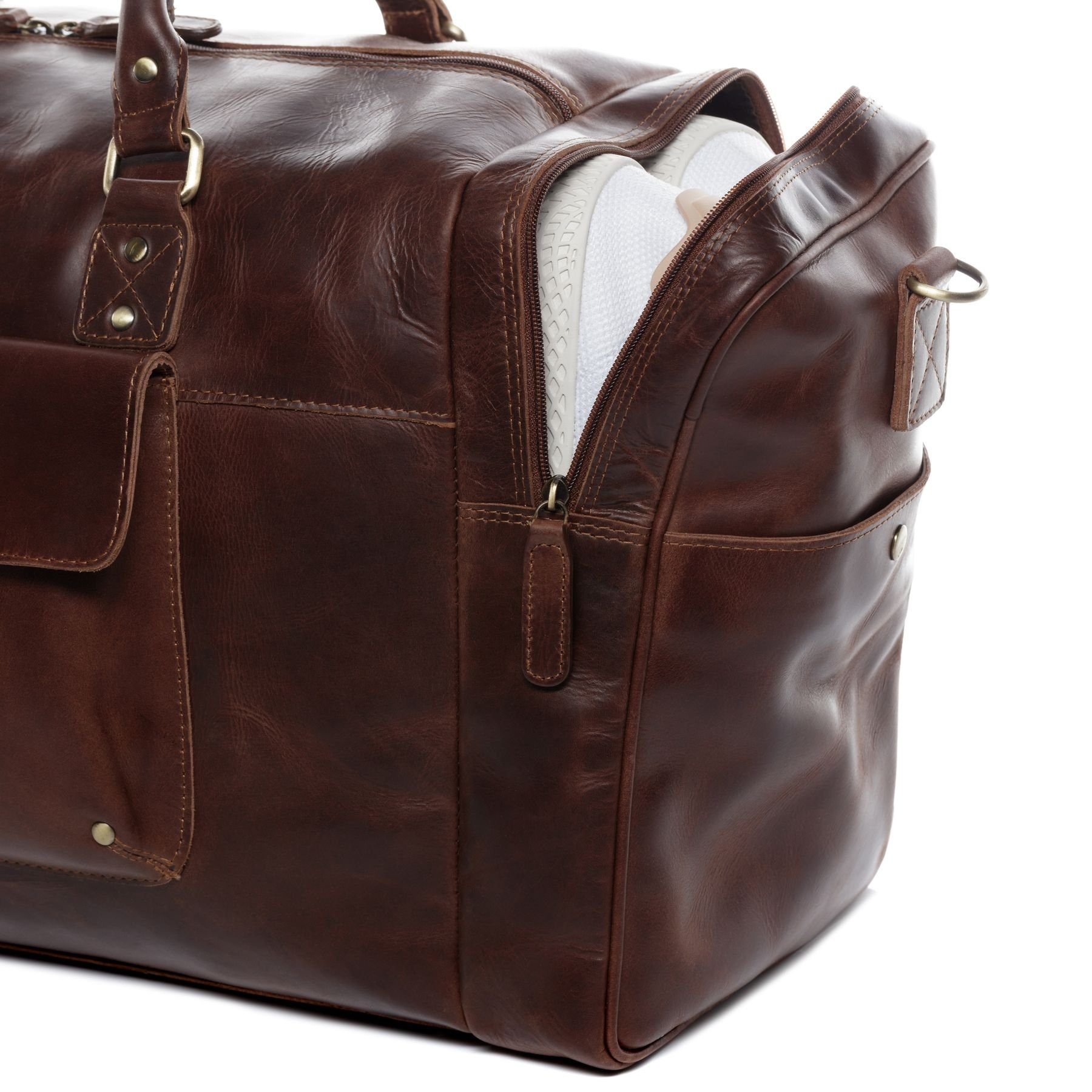 SID & VAIN Reisetasche Leder Weekender Unisex YALE, Echtleder Reisegepäck für Damen & Herren, Sporttasche XL braun-cognac
