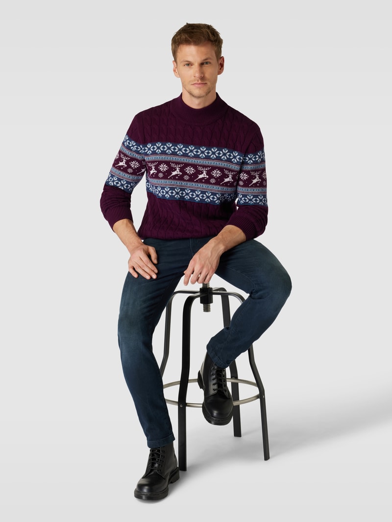 Strickpullover mit Allover-Print in aubergine