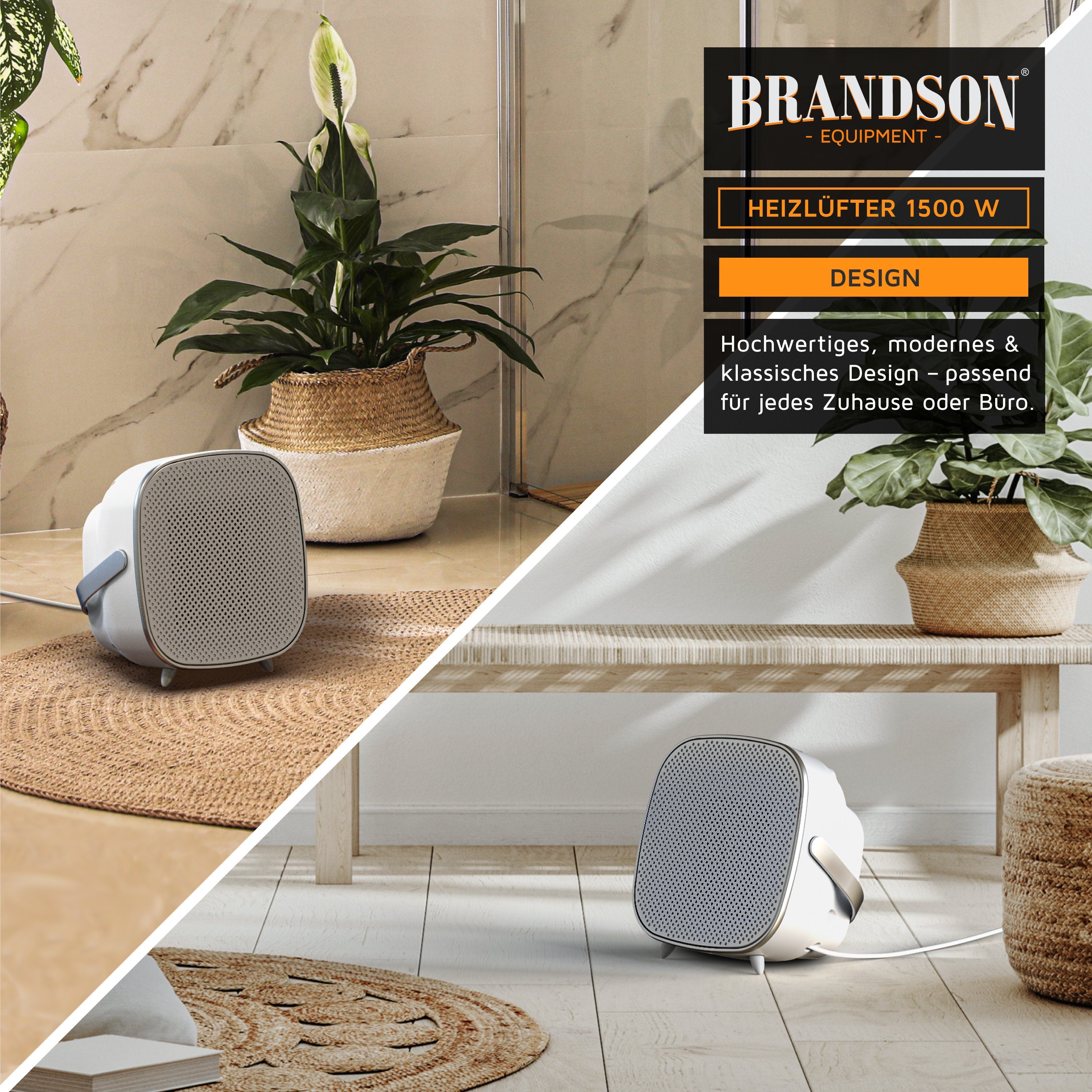 Brandson Keramikheizlüfter, 1500 W, Badezimmer Schnellheizer mit Temperaturregelung, energiesparend, leise