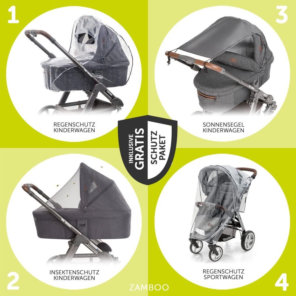 Hauck Kombi-Kinderwagen Vision X Duoset Black - Melange Rose, (7-tlg), 2in1 Kinderwagen Buggy Set mit Babywanne, Sportsitz und Regenschutz
