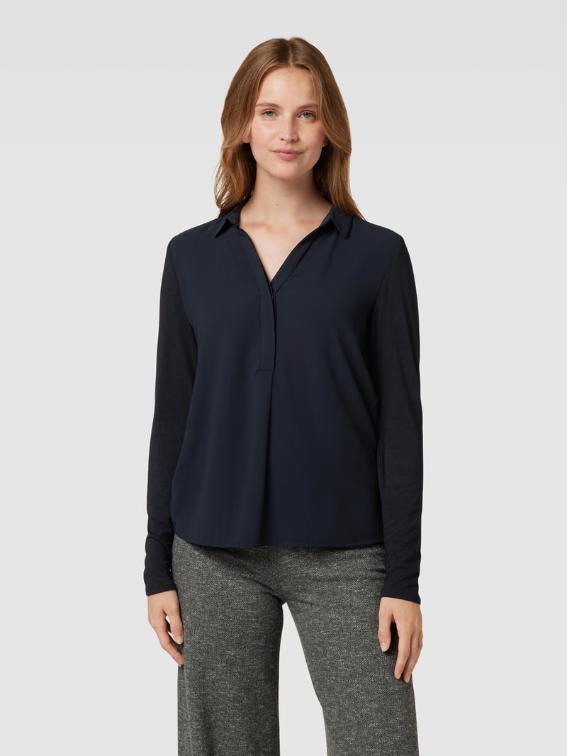 Bluse mit V-Ausschnitt Modell 'Frera' in marineblau