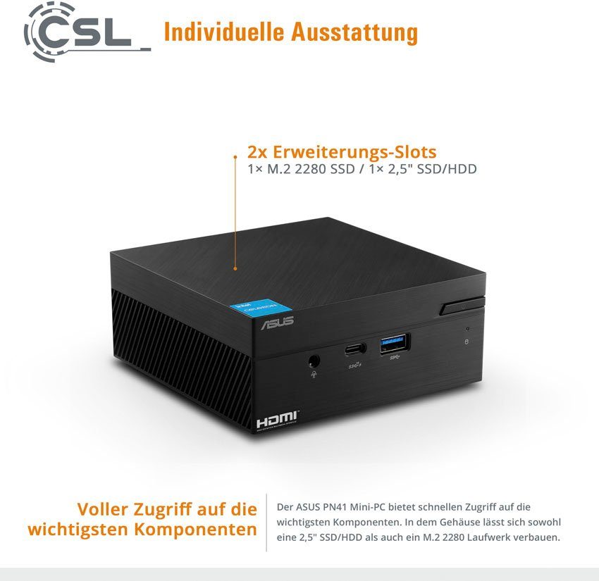 Asus PN41 / 2000 GB M.2 SSD / 32 GB / Win 11 Home Mini-PC (Intel® Celeron N5100, UHD Graphics, 8 GB RAM, 500 GB SSD, passiver CPU-Kühler)