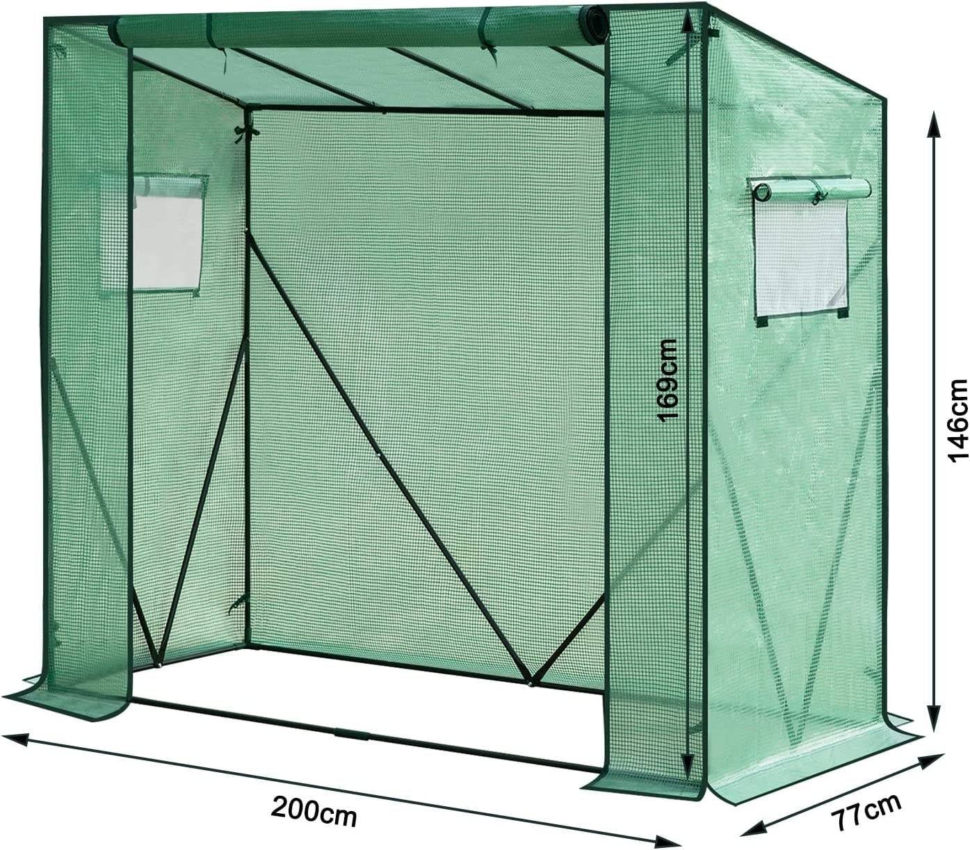 Woltu Gewächshaus, PE halbtransparent 130 g/m² 200x77x146/169 cm Weiß