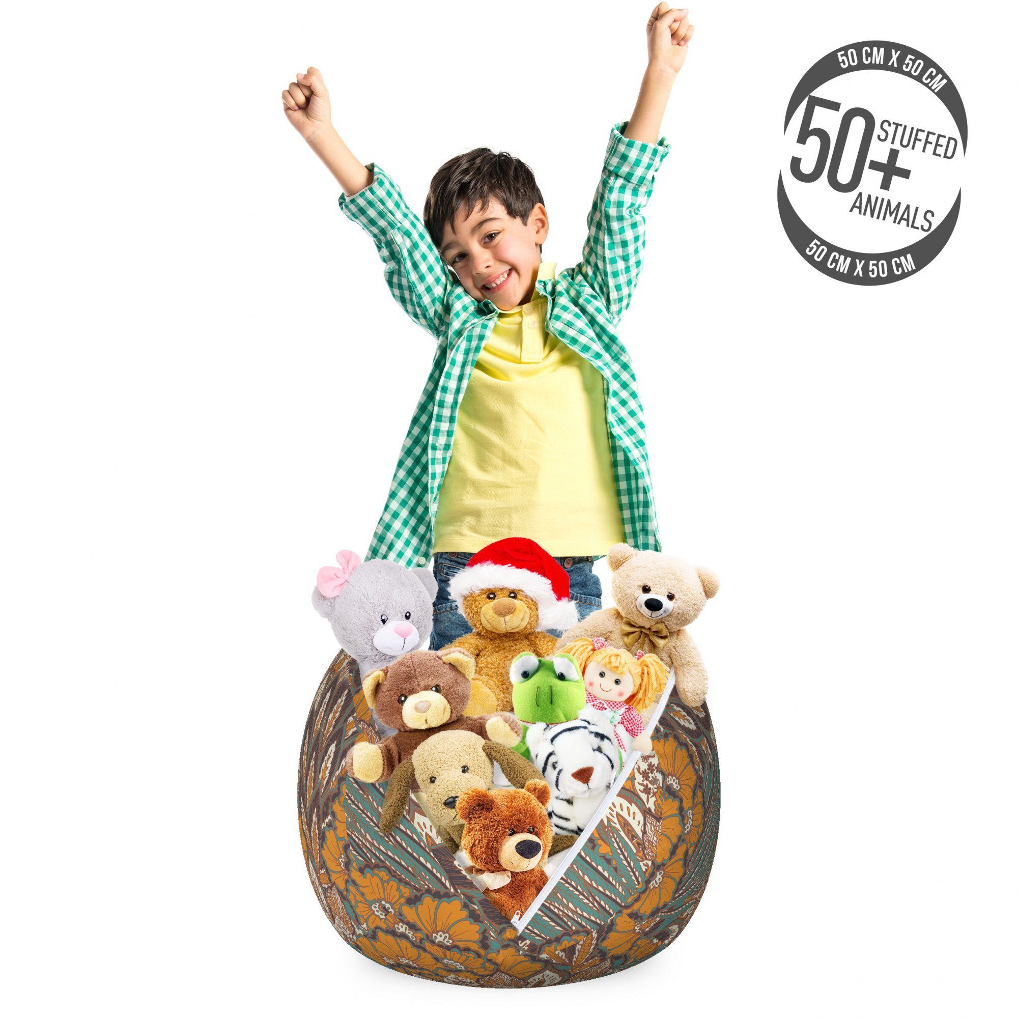 Abakuhaus Spielzeugtruhe Gefüllter Tier Organizer Waschbare Tasche für Kinder, Blumen Blumen und Peacock