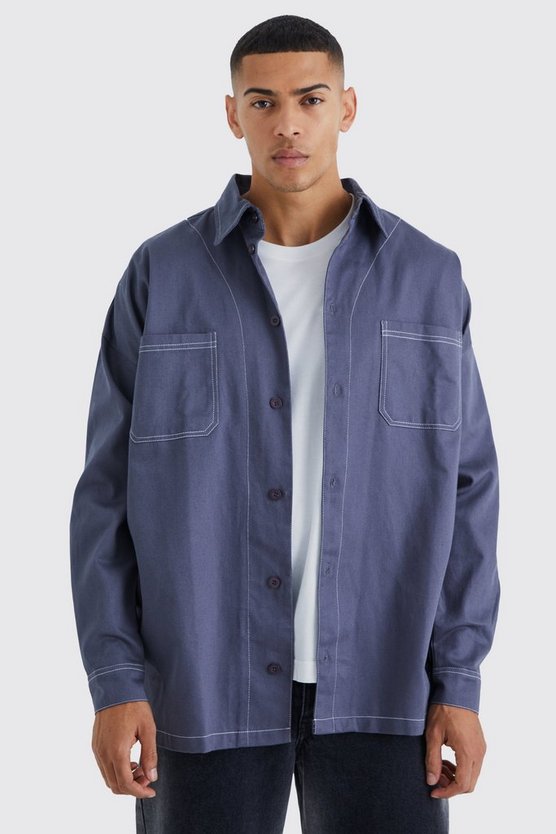 Oversize Twill Overshirt mit Kontrast-Naht