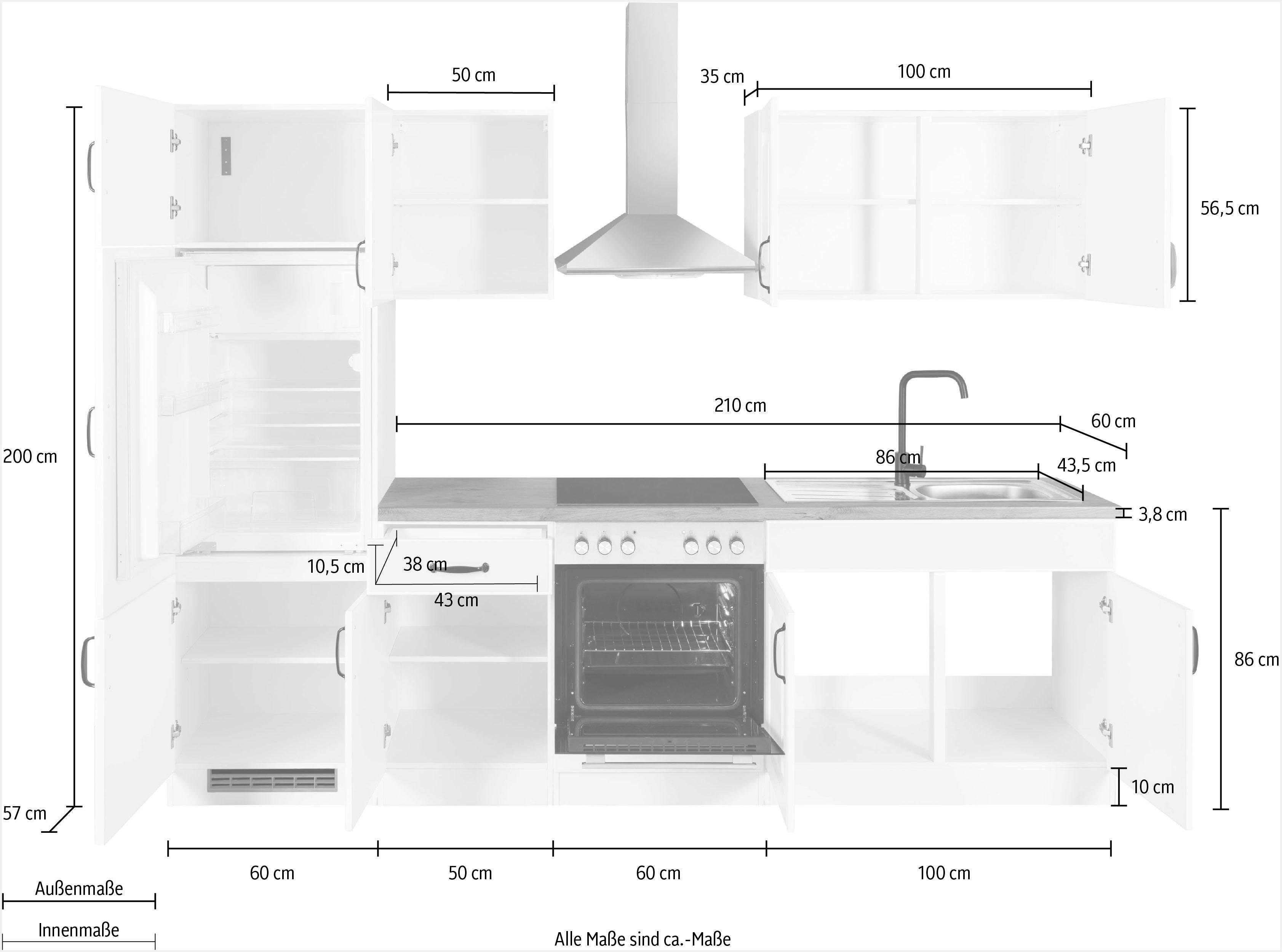 wiho Küchen Küchenzeile Erla, mit E-Geräten, Breite 270 cm