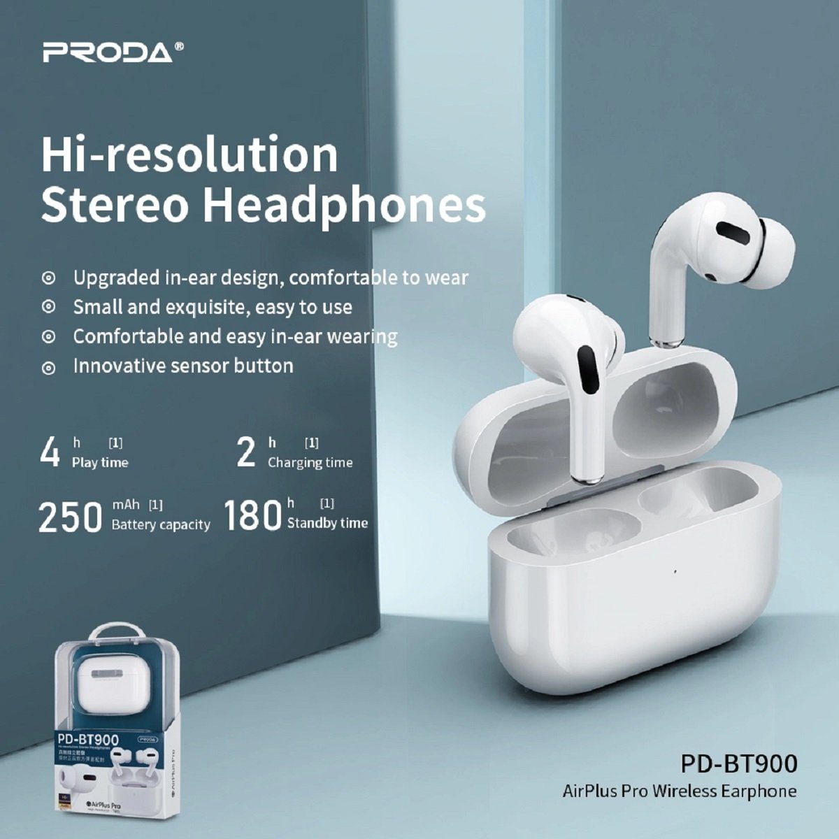 Remax PRODA AirPlus Pro Wireless Earbuds PD-BT900 Bluetooth-Kopfhörer (Touch-Funktion, Ohne störende Kabel, 5.3, Bluetooth, Ergonomisches Design)