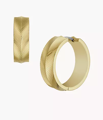 Fossil Creolen-Ohrringe Harlow Linear Texture Edelstahl goldfarben