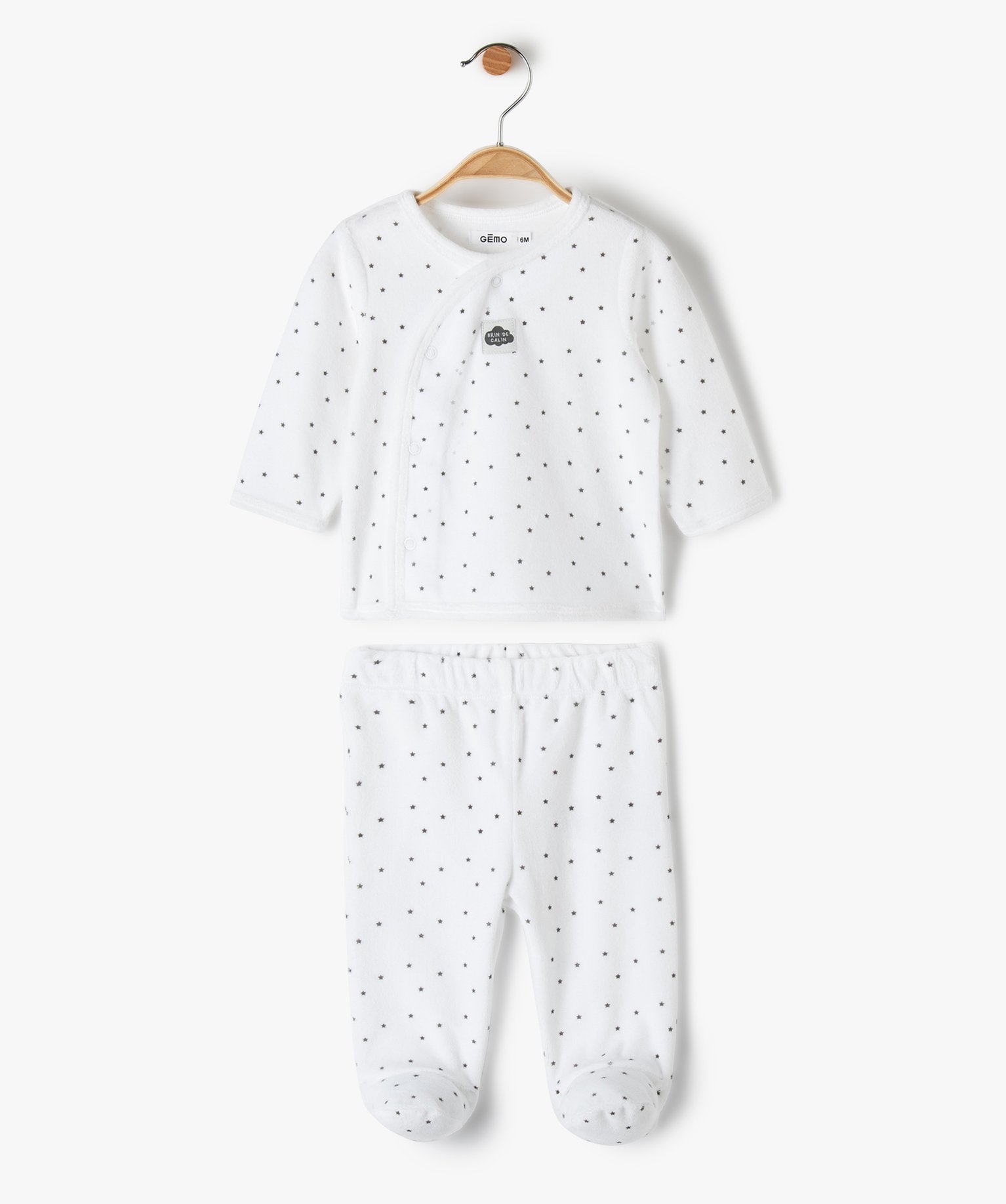 Pyjama bébé 2 pièces en velours à motifs étoiles blanc | GEMO