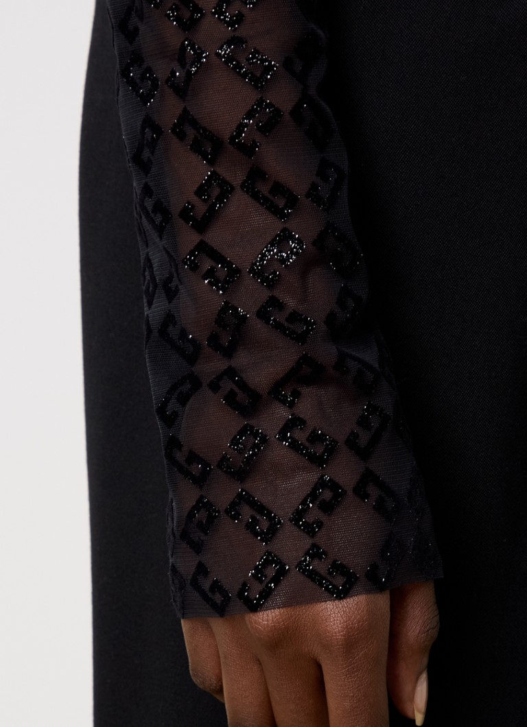 T-shirt Givenchy a maniche lunghe semitrasparente con logo stampato floccato e dettagli in rete.
