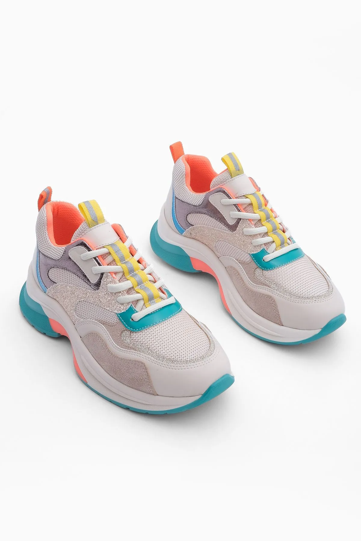 Marjin  Damen Sneaker Schnürschuh Hohe Sohle Pailletten Sportschuhe Tasep Beige