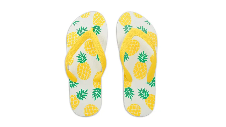 BARFUSS Damen Flip Flops Badeschuh Ananas gelb