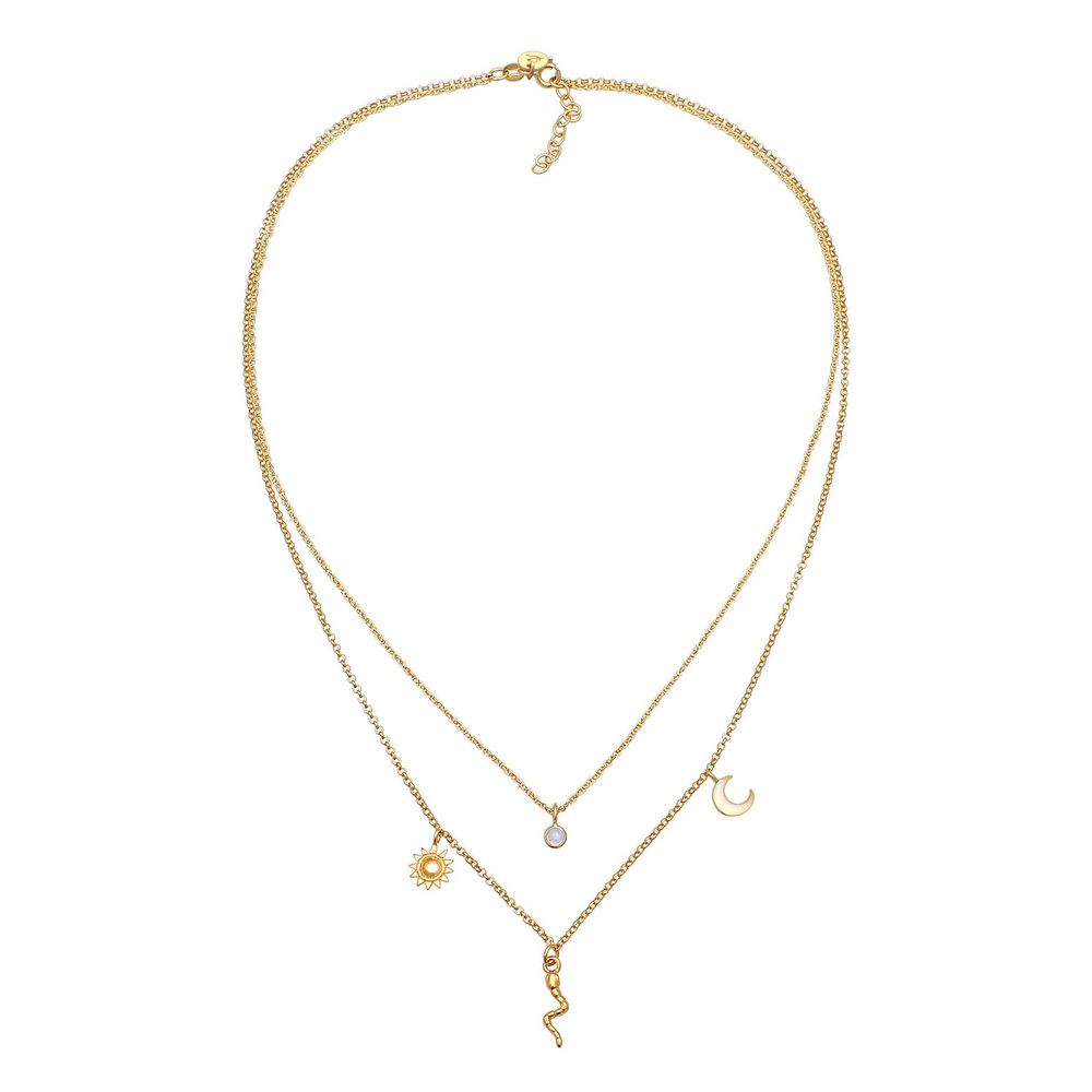 Elli PREMIUM Elli PREMIUM Collier Pendentif Femme Couche Soleil Lune Serpent avec Pierre de Lu collier