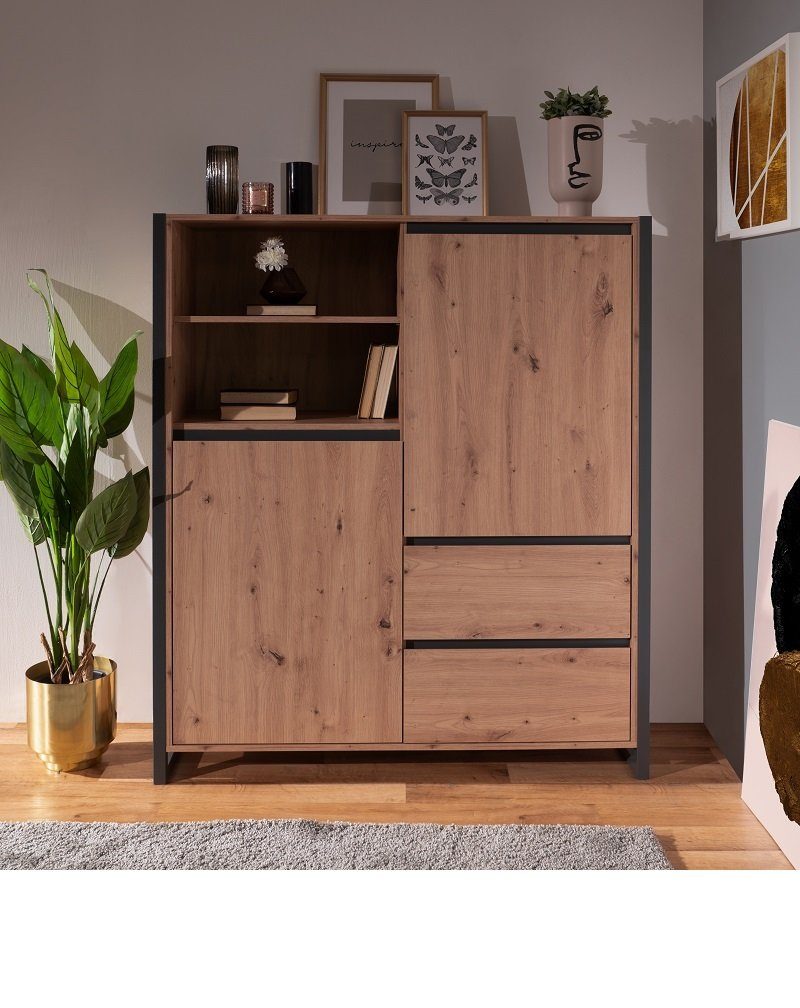Finori Highboard Highboard Denver, Artisan Oak / anthrazit, Industrial Look