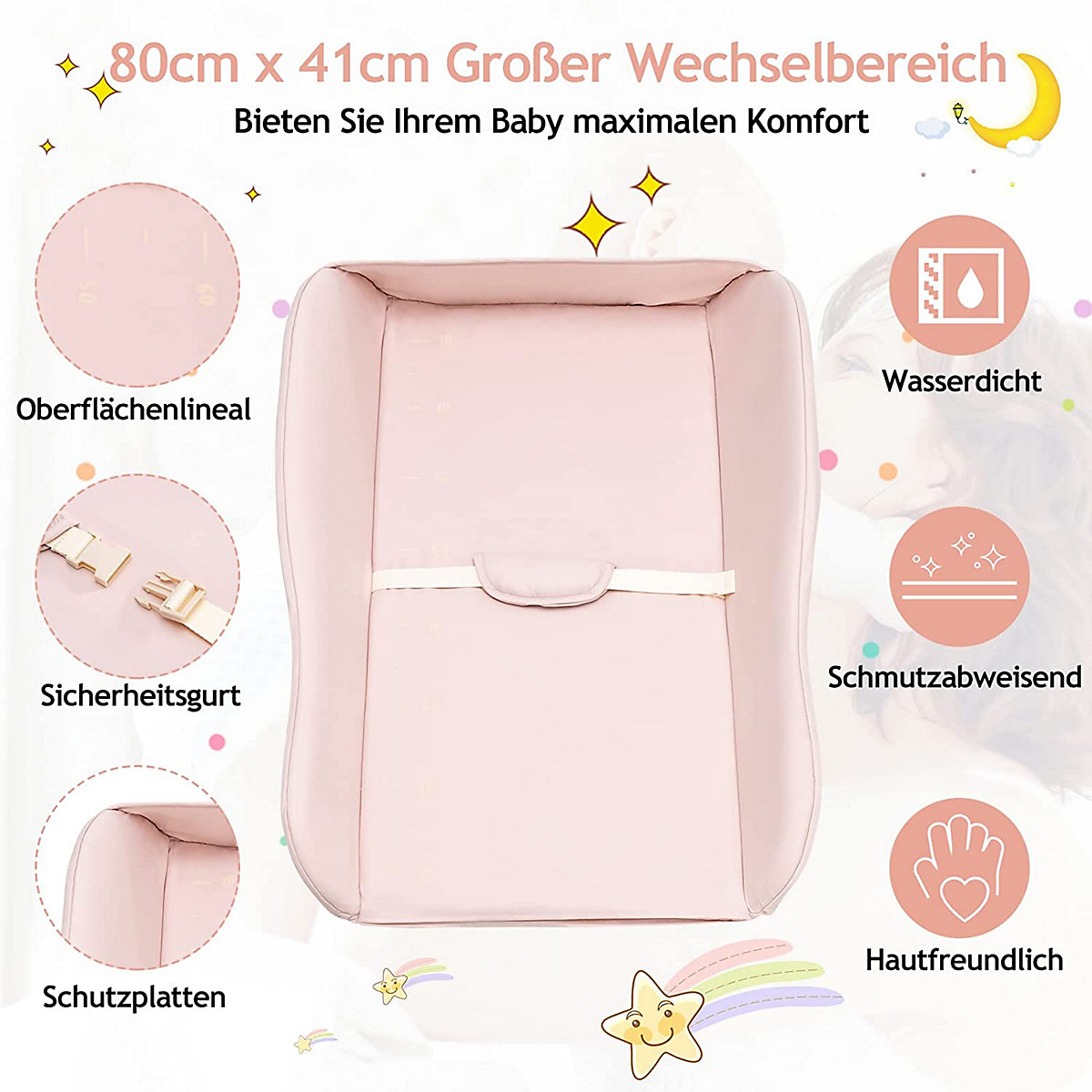 Wickeltisch Klappbar mit Wasserbecken & Rädern Wickelkommode