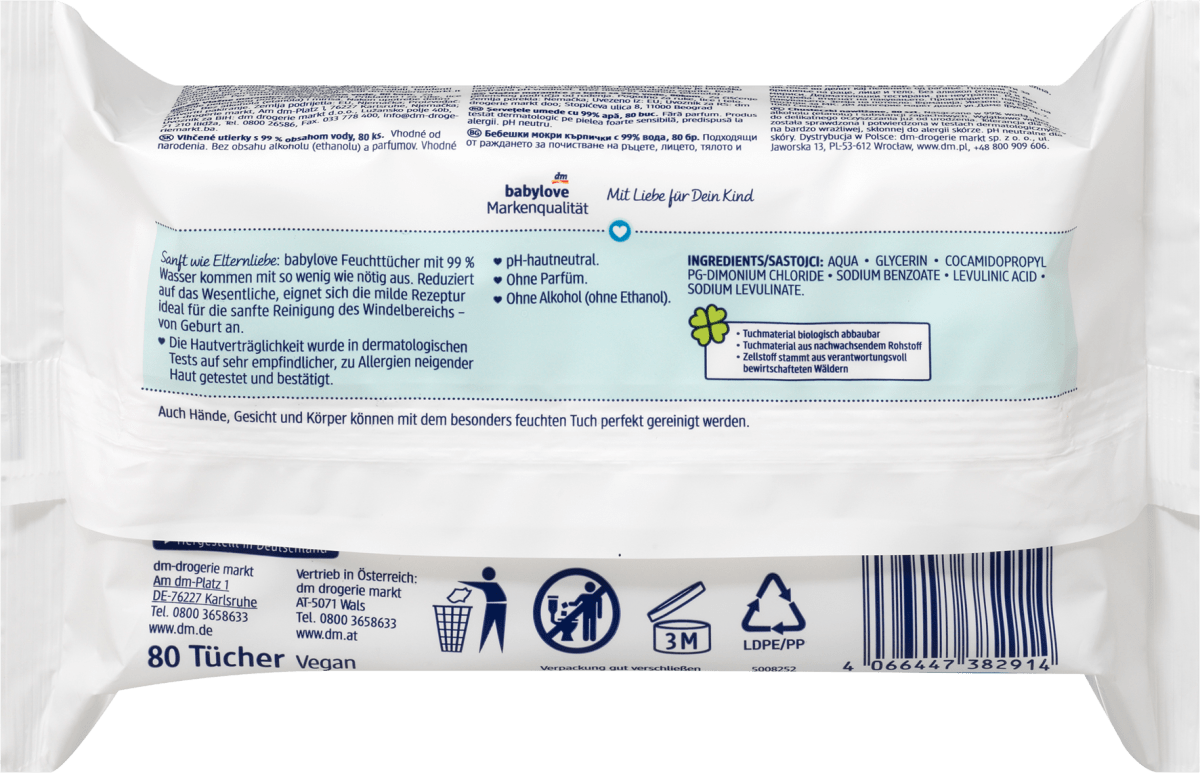 Feuchttücher mit 99 % Wasser, 80 St