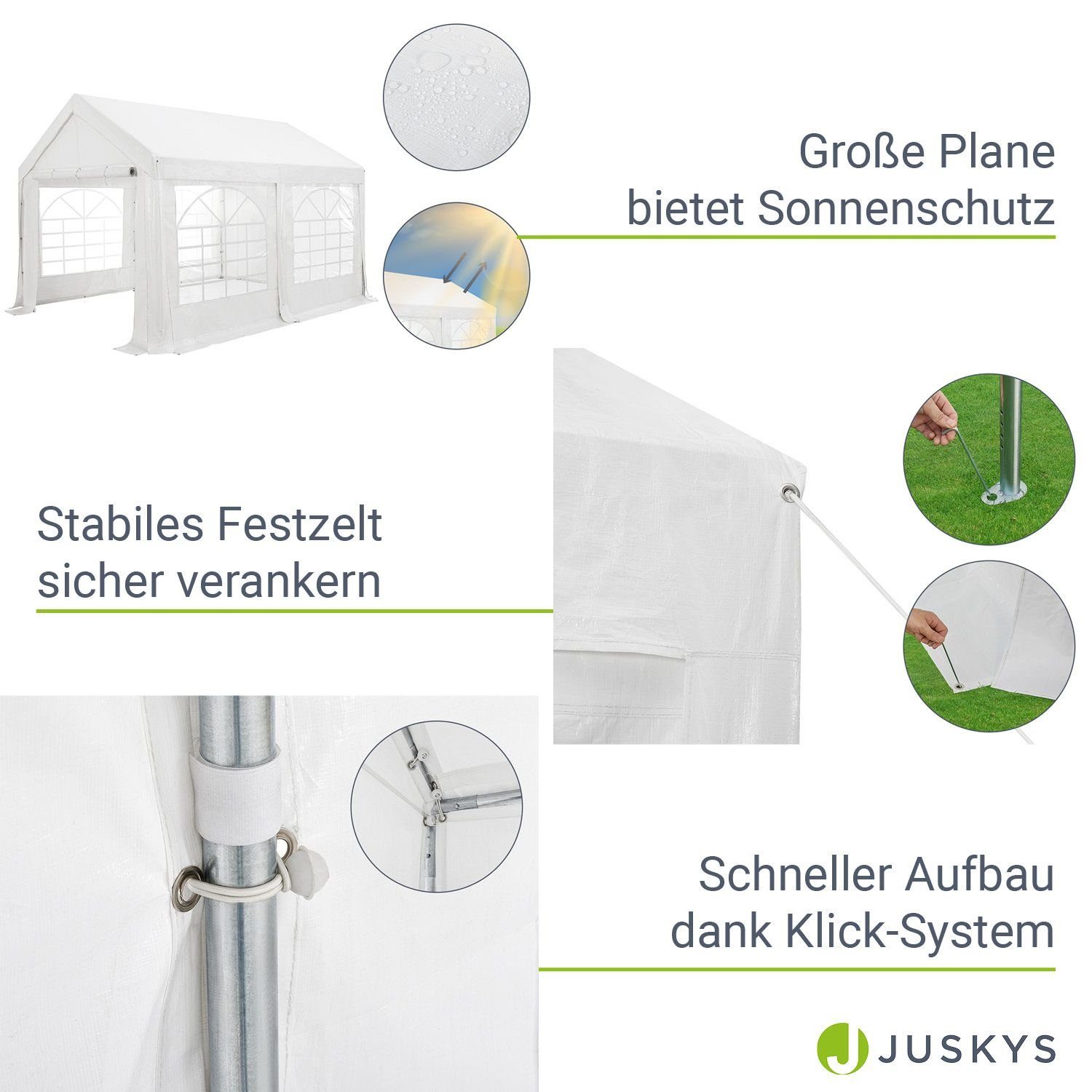 Juskys Partyzelt Gala 3x4 m, groß, stabil und standfest mit einfachem Klick-System