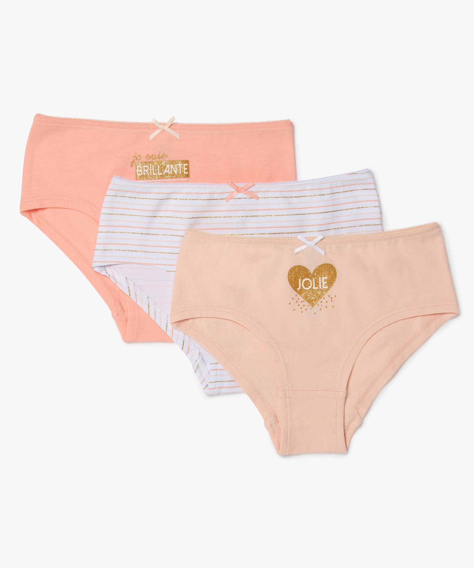 Shorty fille avec motifs pailletés et coton bio (lot de 3) multicolore | GEMO