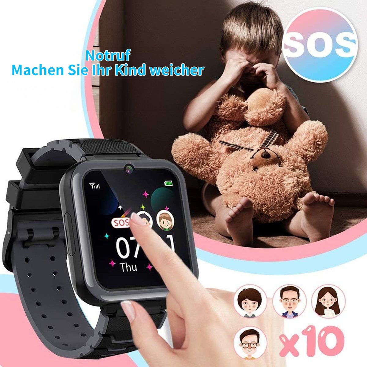Hikeren Kinder Smart Uhr Telefon,mit Kamera,Unterstützt Micro-SIM,450mAh Smartwatch (1,4 Zoll)