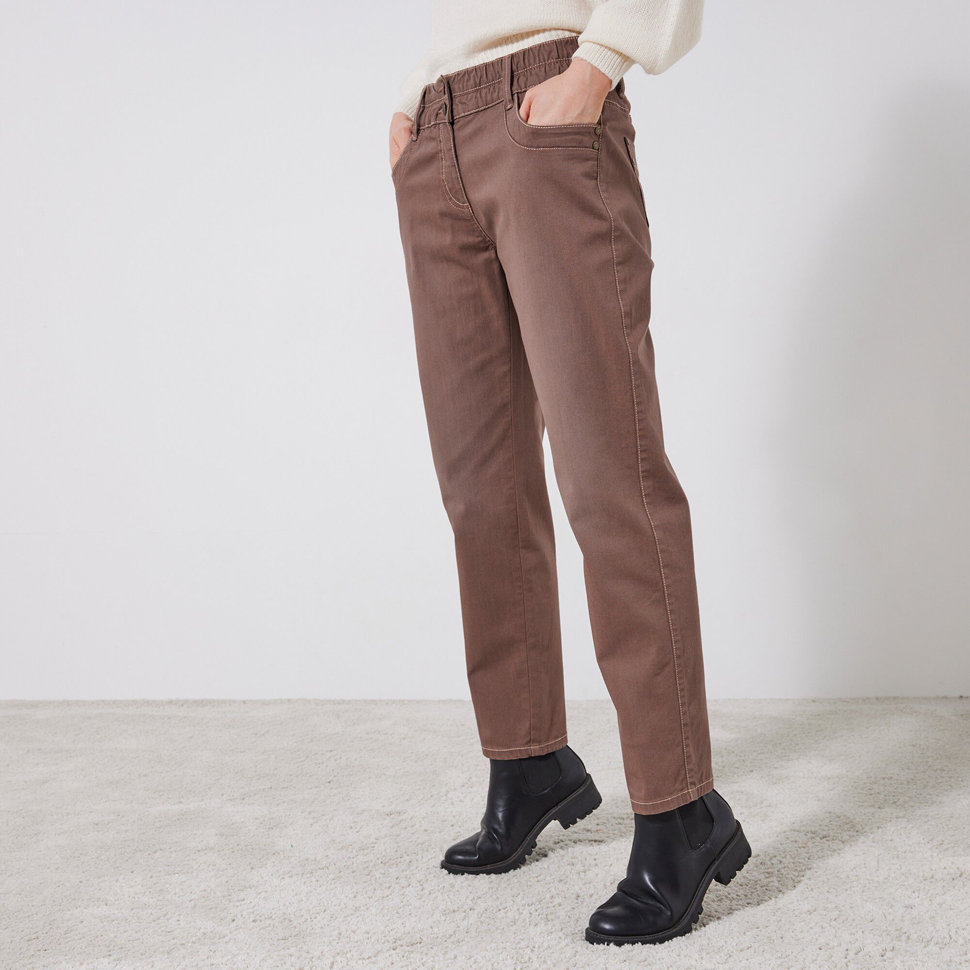 Jean mom couleur taille élastiquée