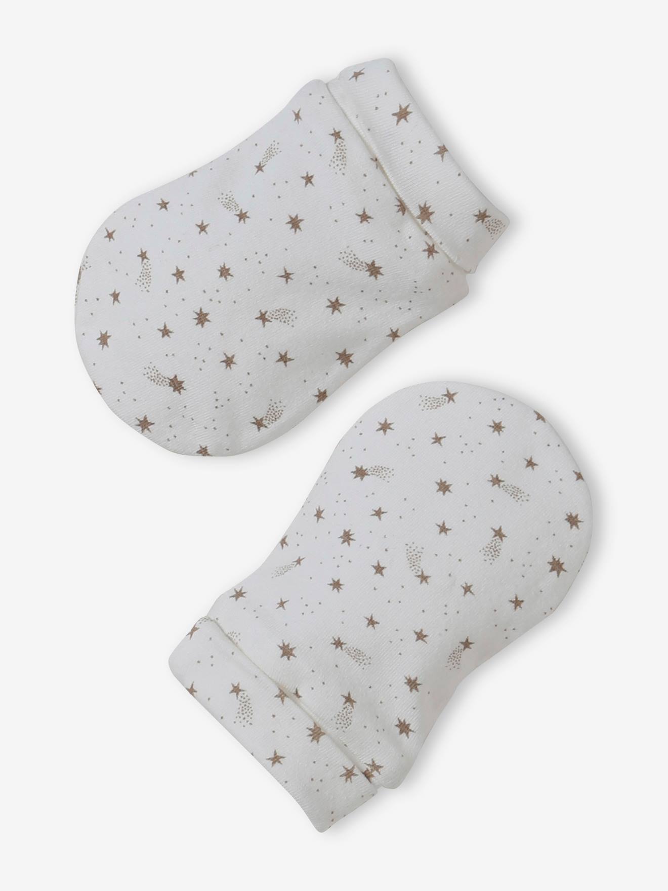 Vertbaudet Mädchen Baby-Set: Mütze, Fäustlinge & Halstuch in Beutel, personalisierbar - wollweiß