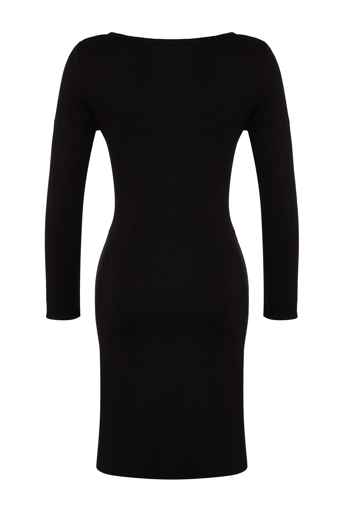 Trendyol Collection  Schwarzes Interlock-Mini-Strickkleid mit herzförmigem Ausschnitt und Perlendetails und detailliertem Schnitt TWOAW24EL00524