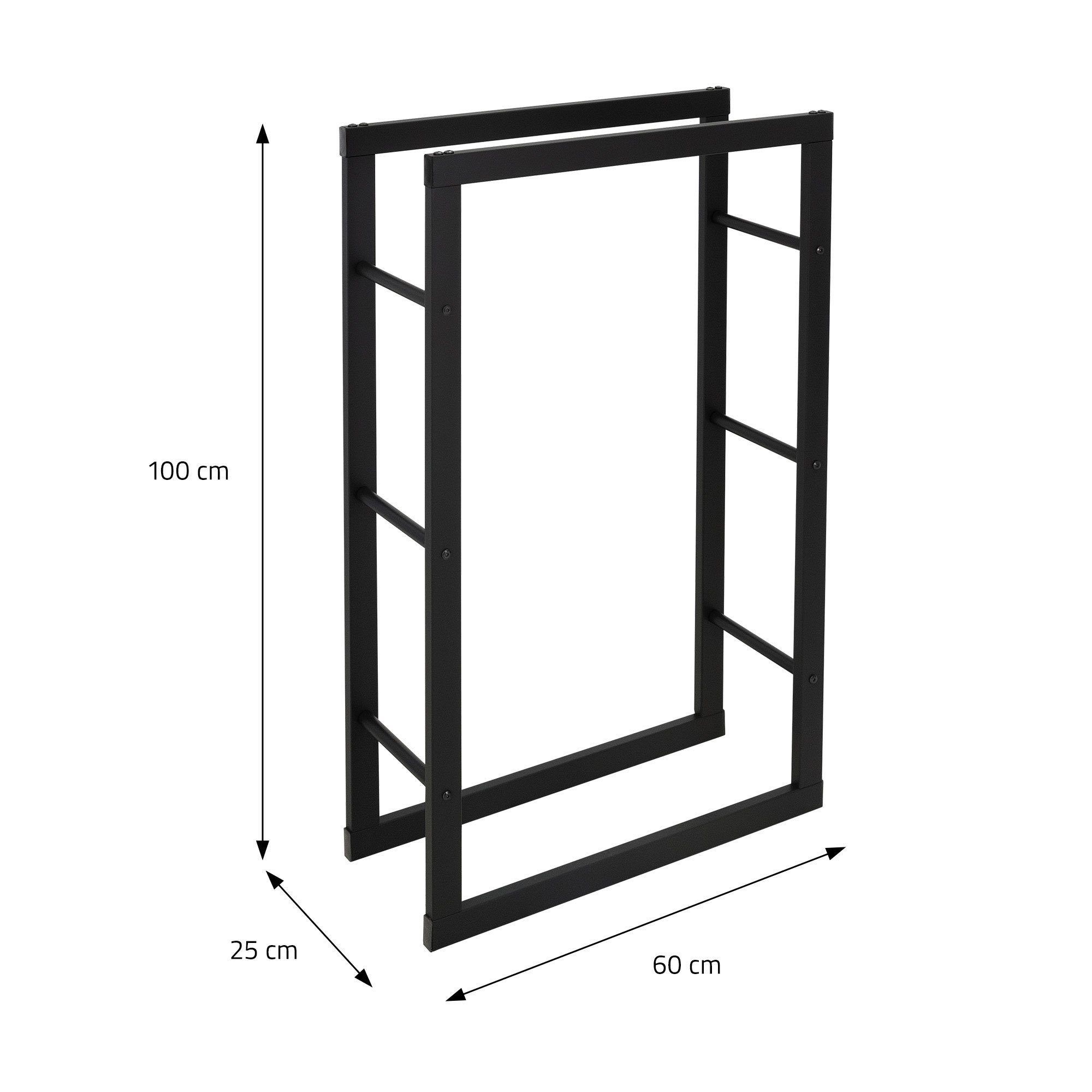 ML-DESIGN Kaminholzregal Brennholzregal Holzaufbewahrung Kaminholzständer Kaminholzhalter, BxTxH:60x25x100 cm, Schwarz 60x100x25cm rechteckig Metall Innen/Außen für Kamin/Ofen