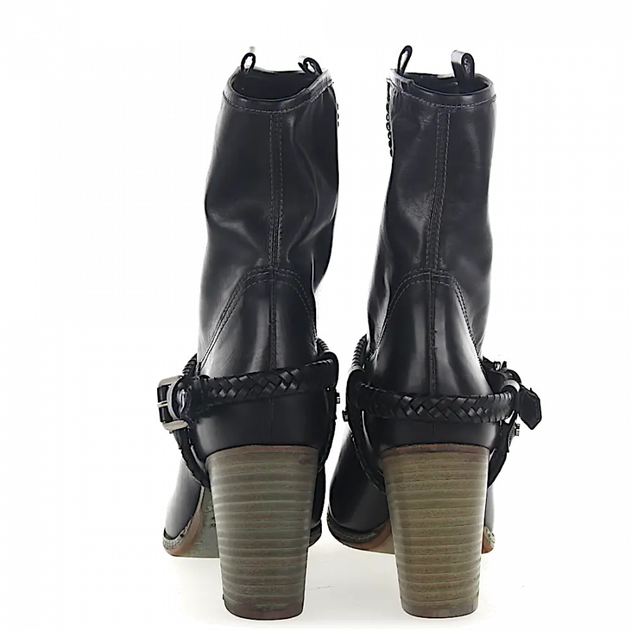 Rossano Bisconti - Cowboy-/ Bikerstiefeletten Glattleder Zierschnalle schwarz - schwarz