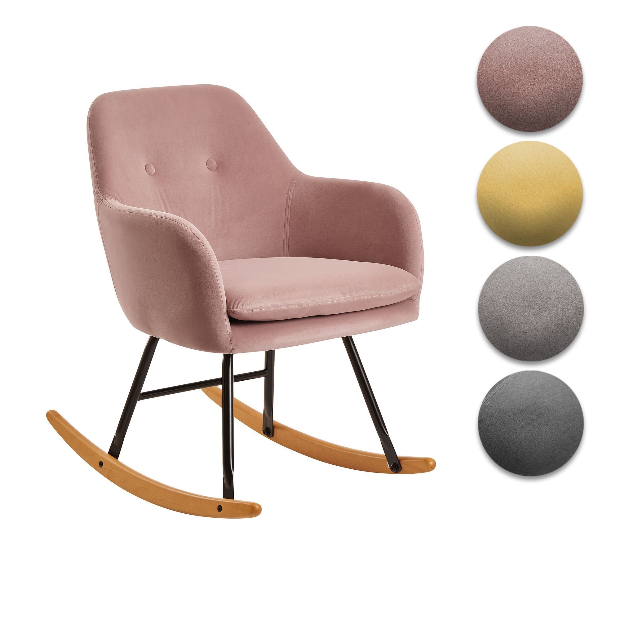 FINEBUY Schaukelstuhl FB23326 (Dunkelgrau 71x76x70cm Relaxsessel Samt Holz), Schaukelsessel Skandinavisch, Schwingsessel Modern
