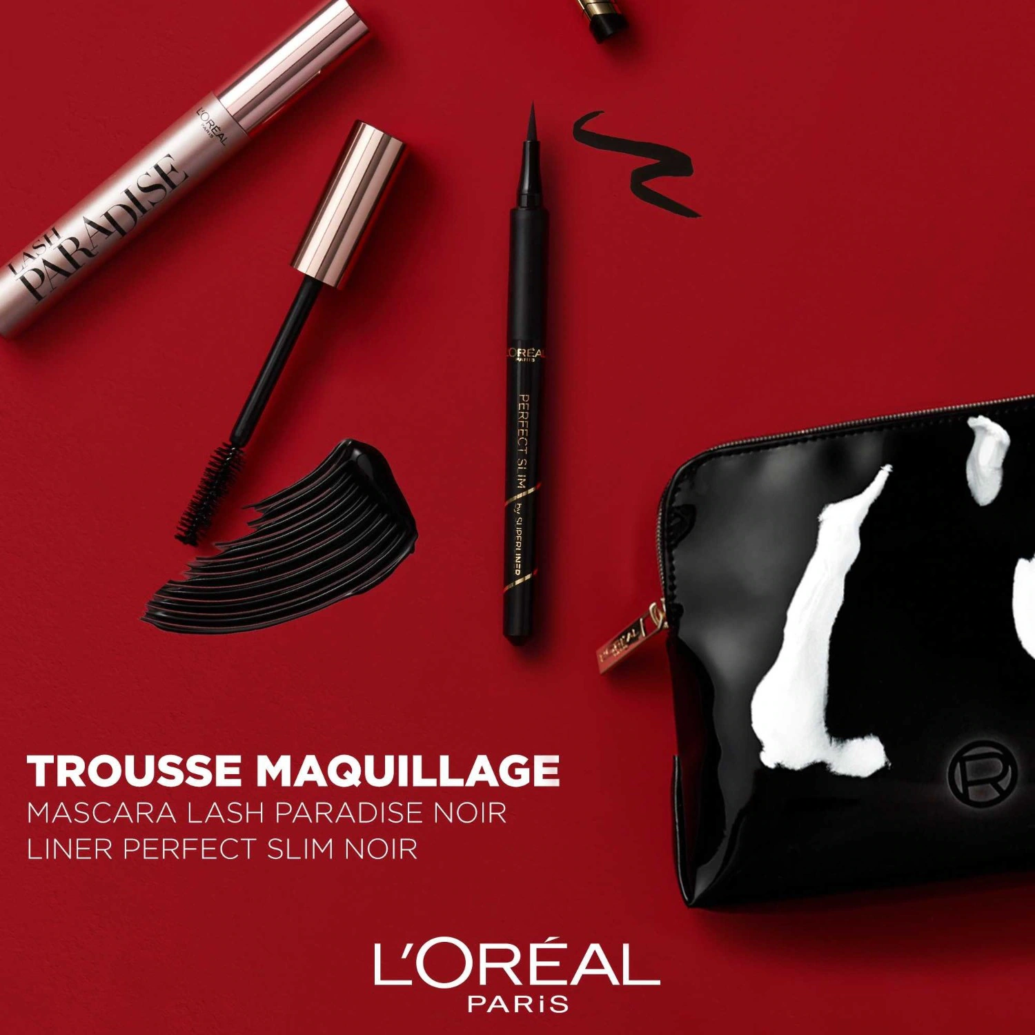 Luksusowy zestaw do makijażu dla kobiet L'Oréal Paris – tusz do rzęs Lash Paradise w odcieniu Intense Black + eyeliner Perfect Slim w odcieniu Black – L'Oréal Paris